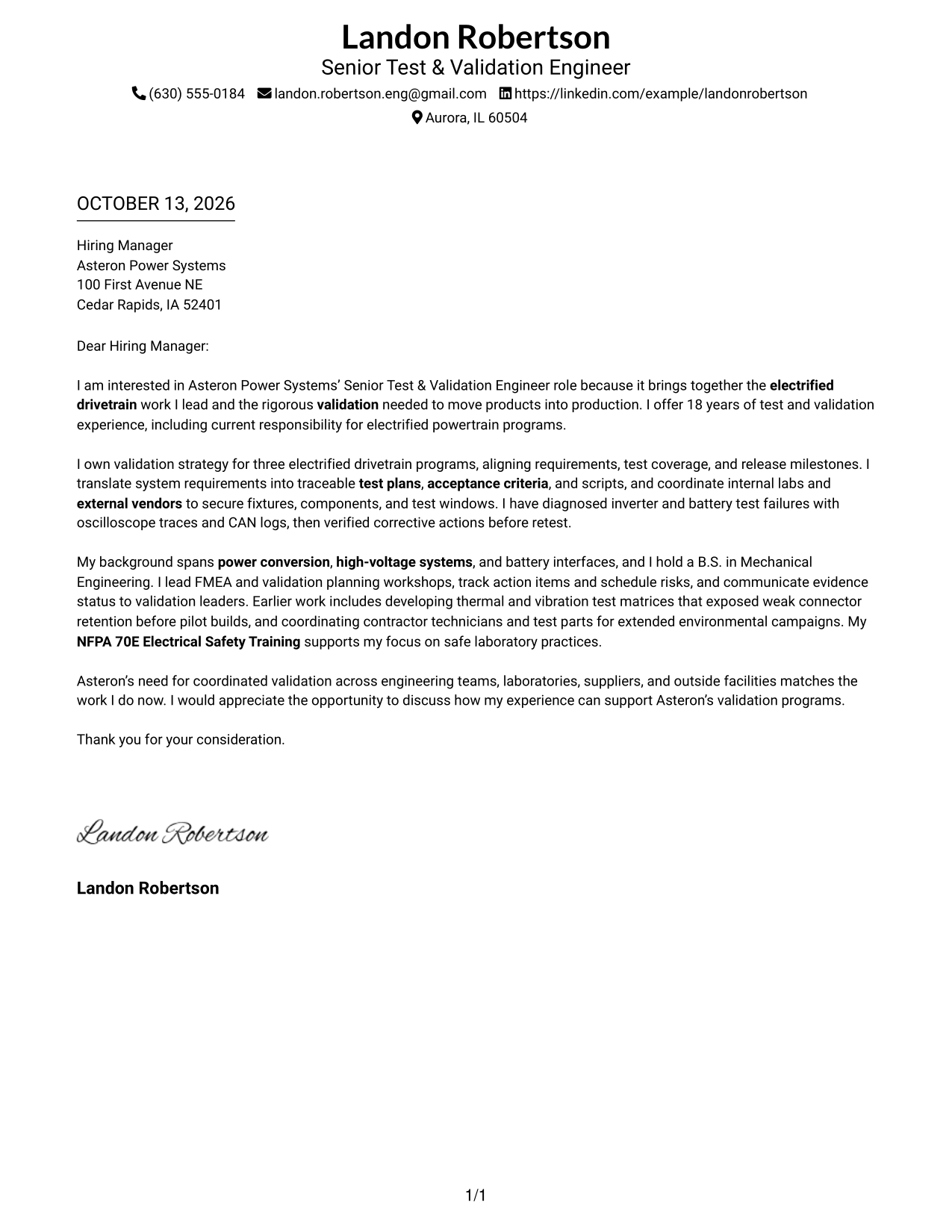 Cover Letter Example Page 1