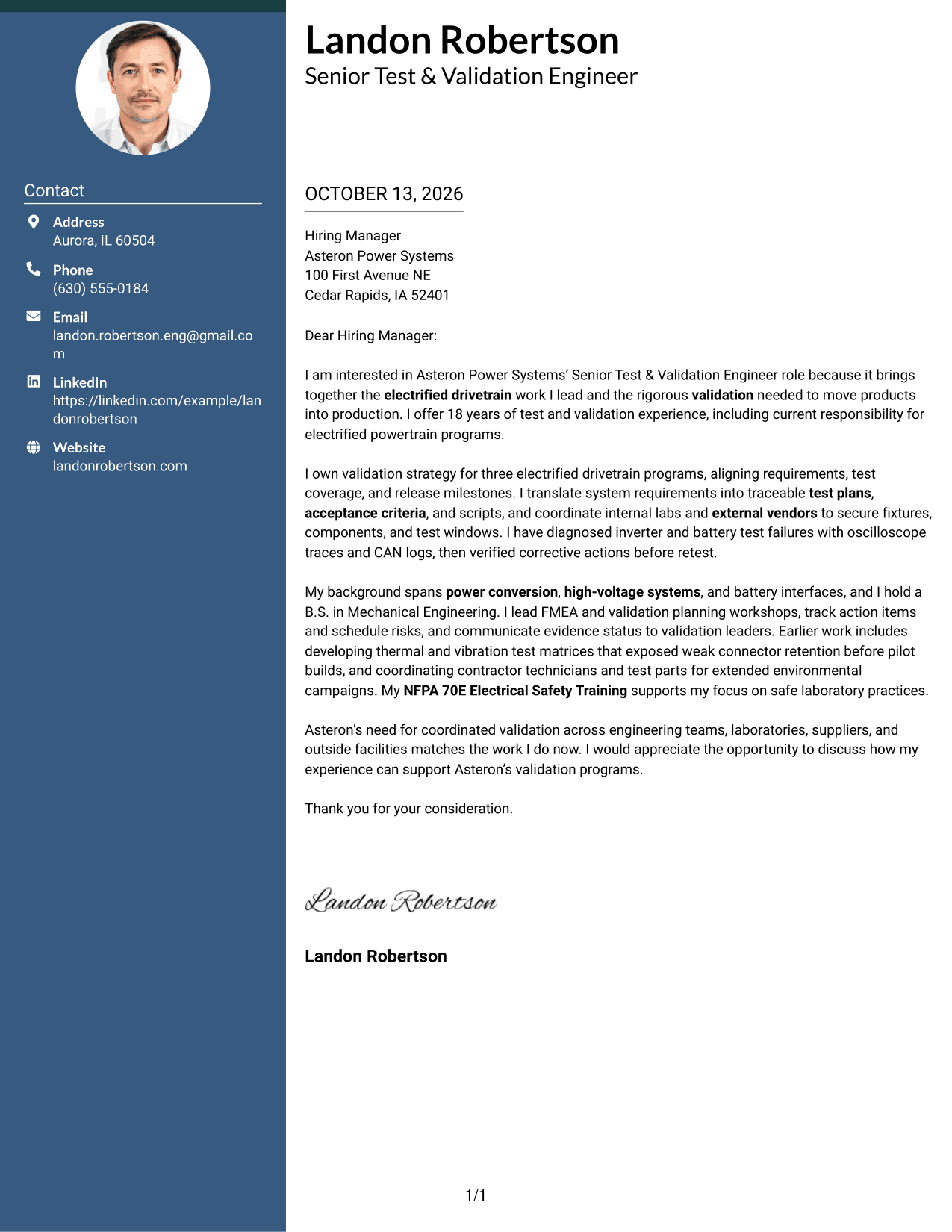 Cover Letter Example Page 1