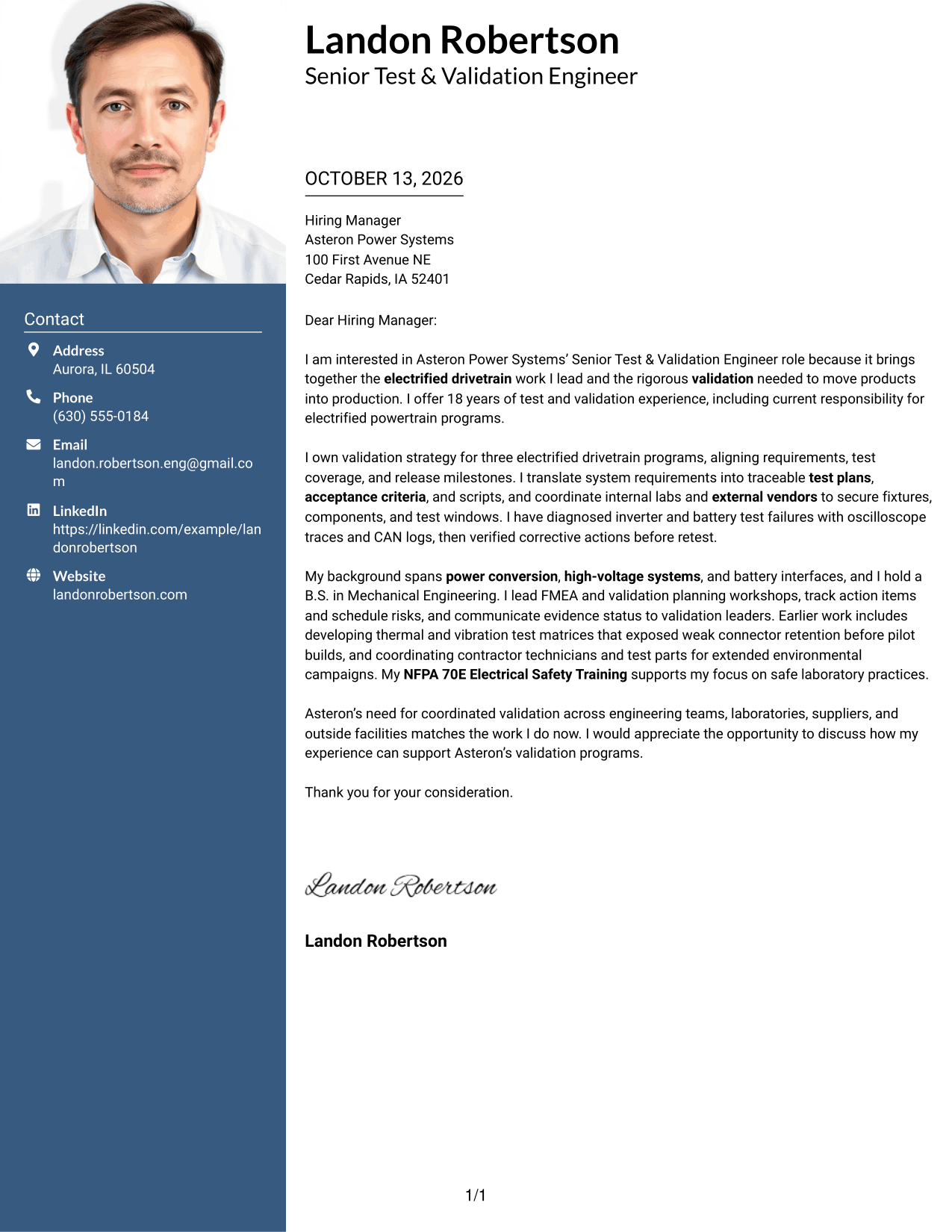 Cover Letter Example Page 1