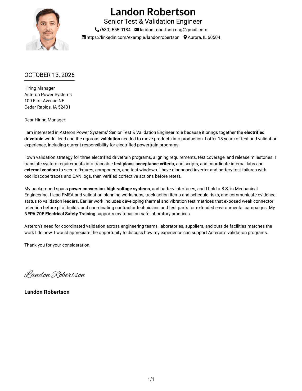Cover Letter Example Page 1