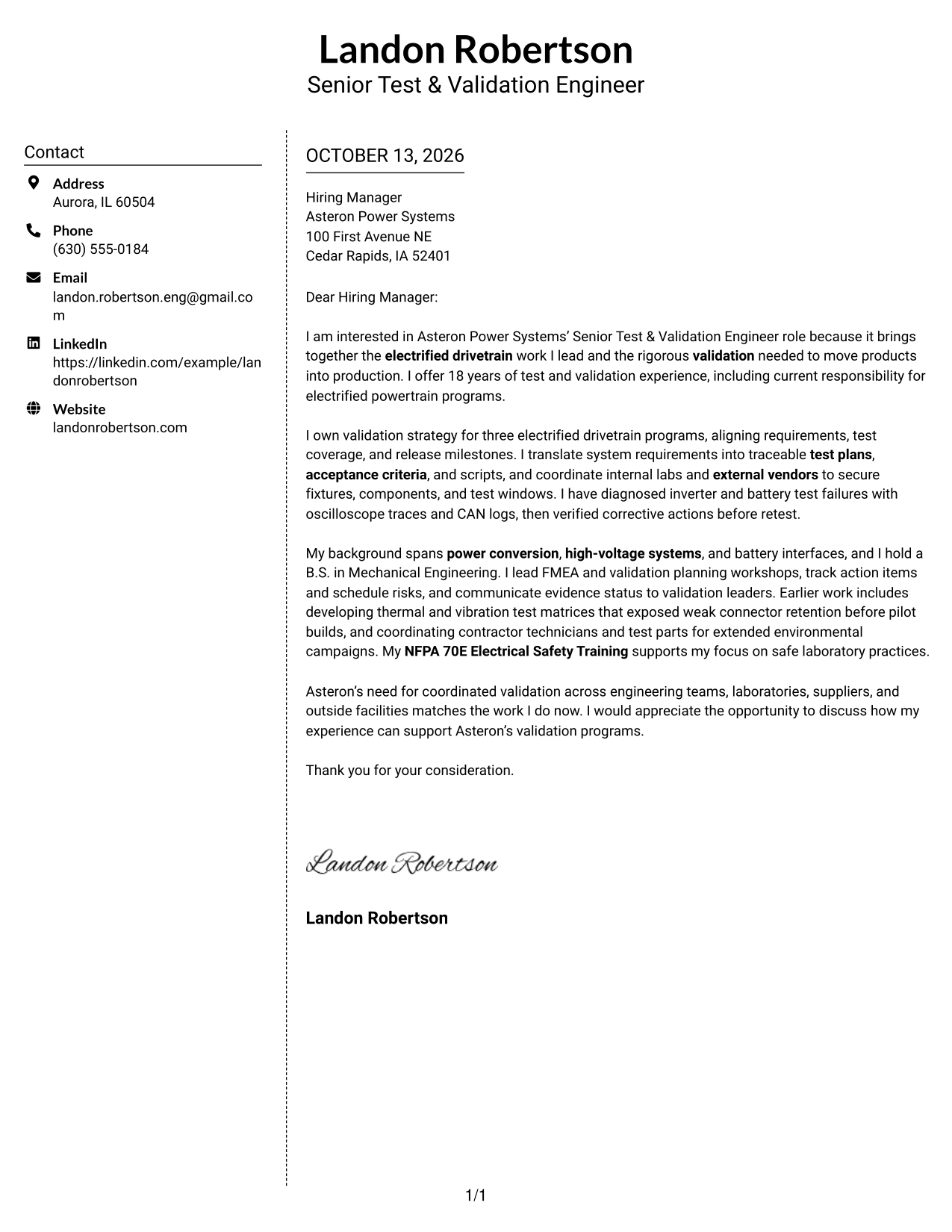 Cover Letter Example Page 1