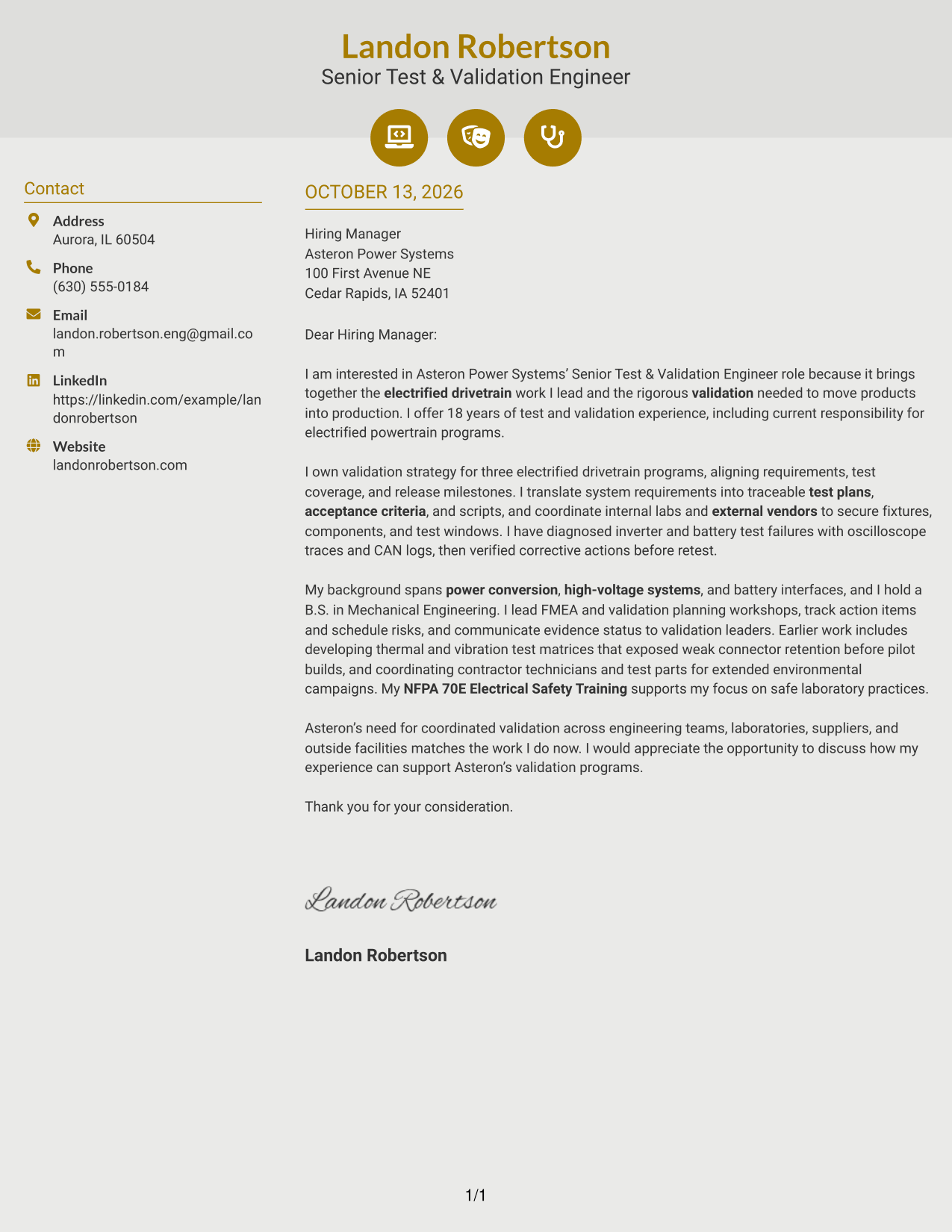 Cover Letter Example Page 1