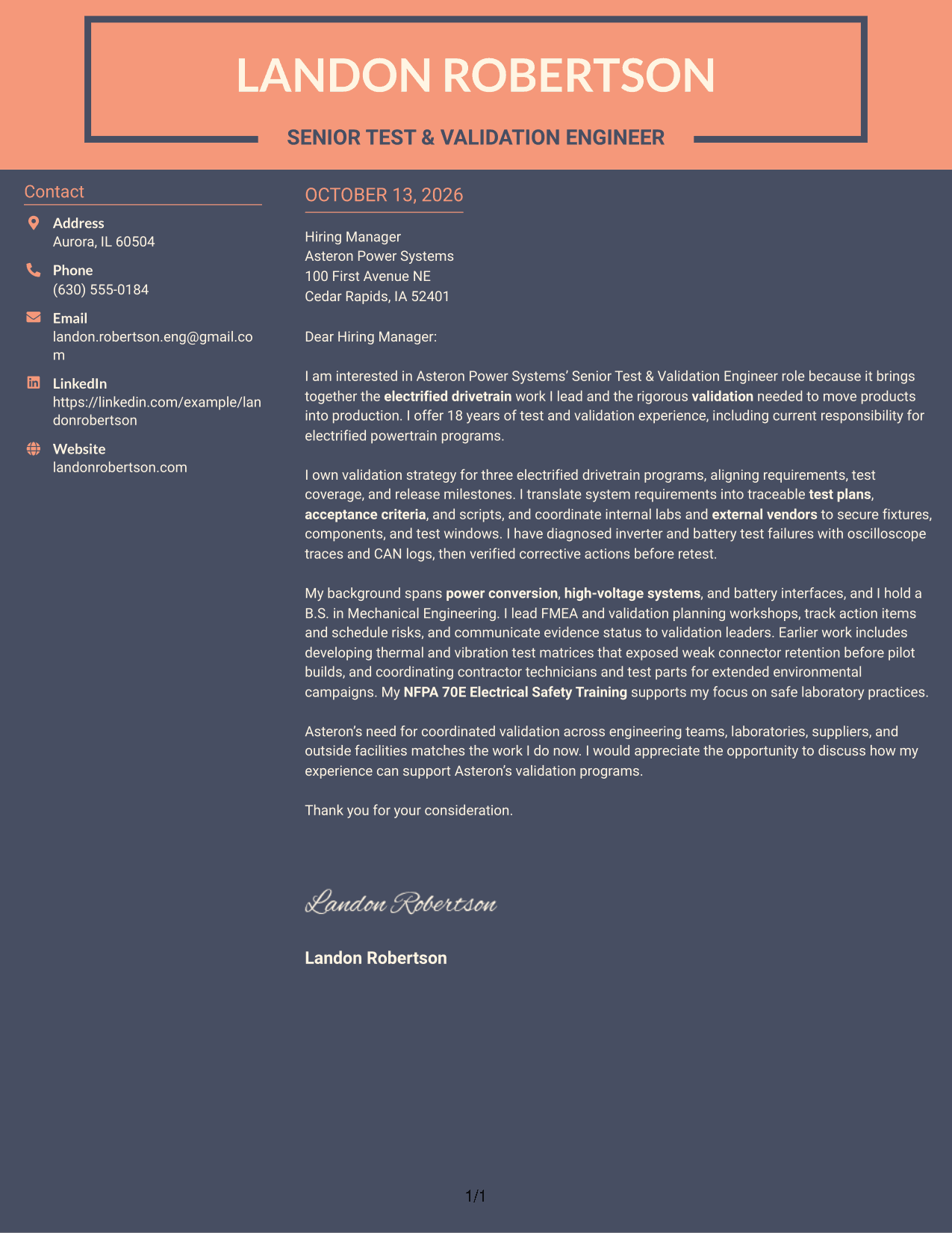 Cover Letter Example Page 1