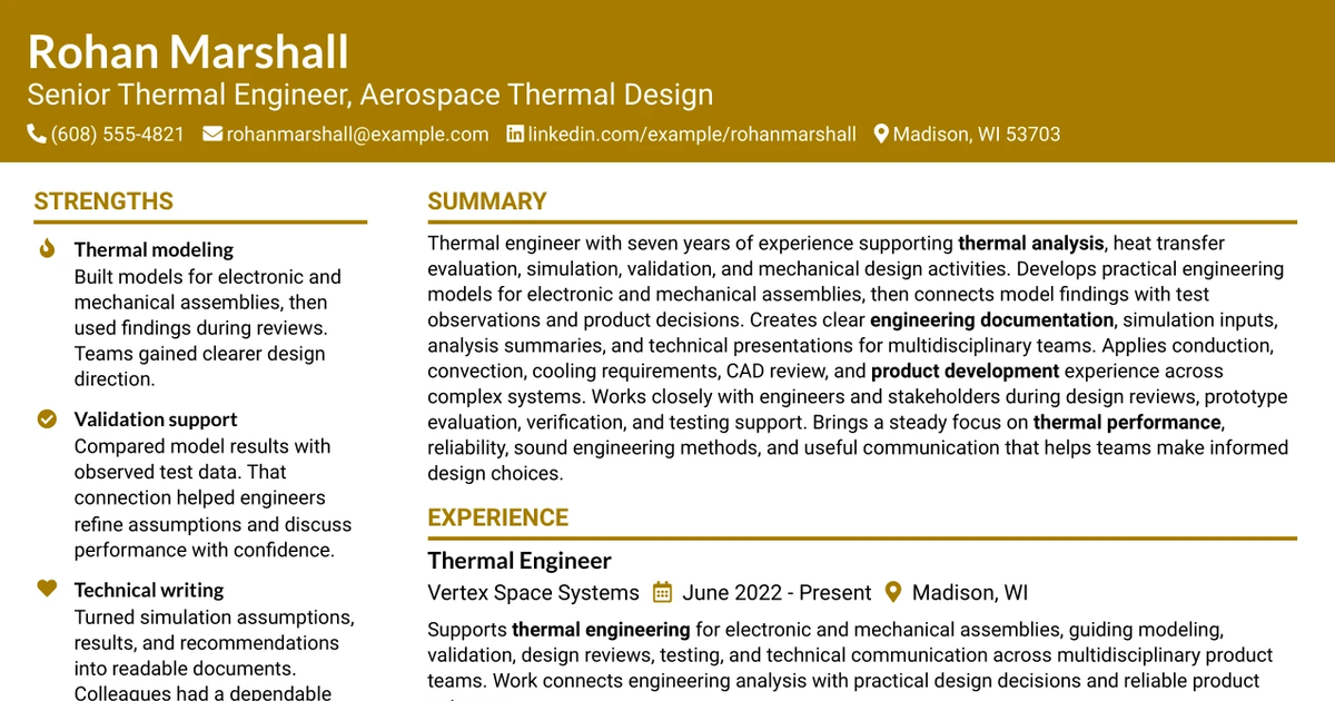 33 Senior Thermal Engineer - Aerospace Thermal Design Resume Templates with Example 2026 (ATS-Optimized)