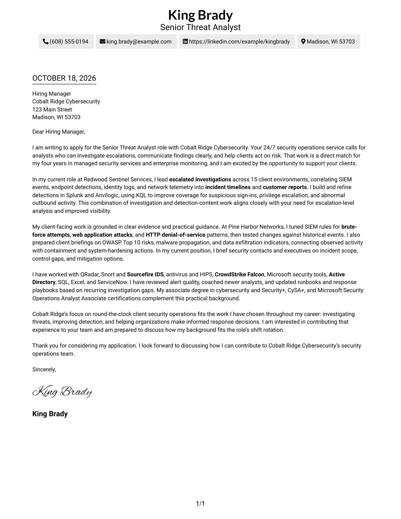 Cover letter example — page 1