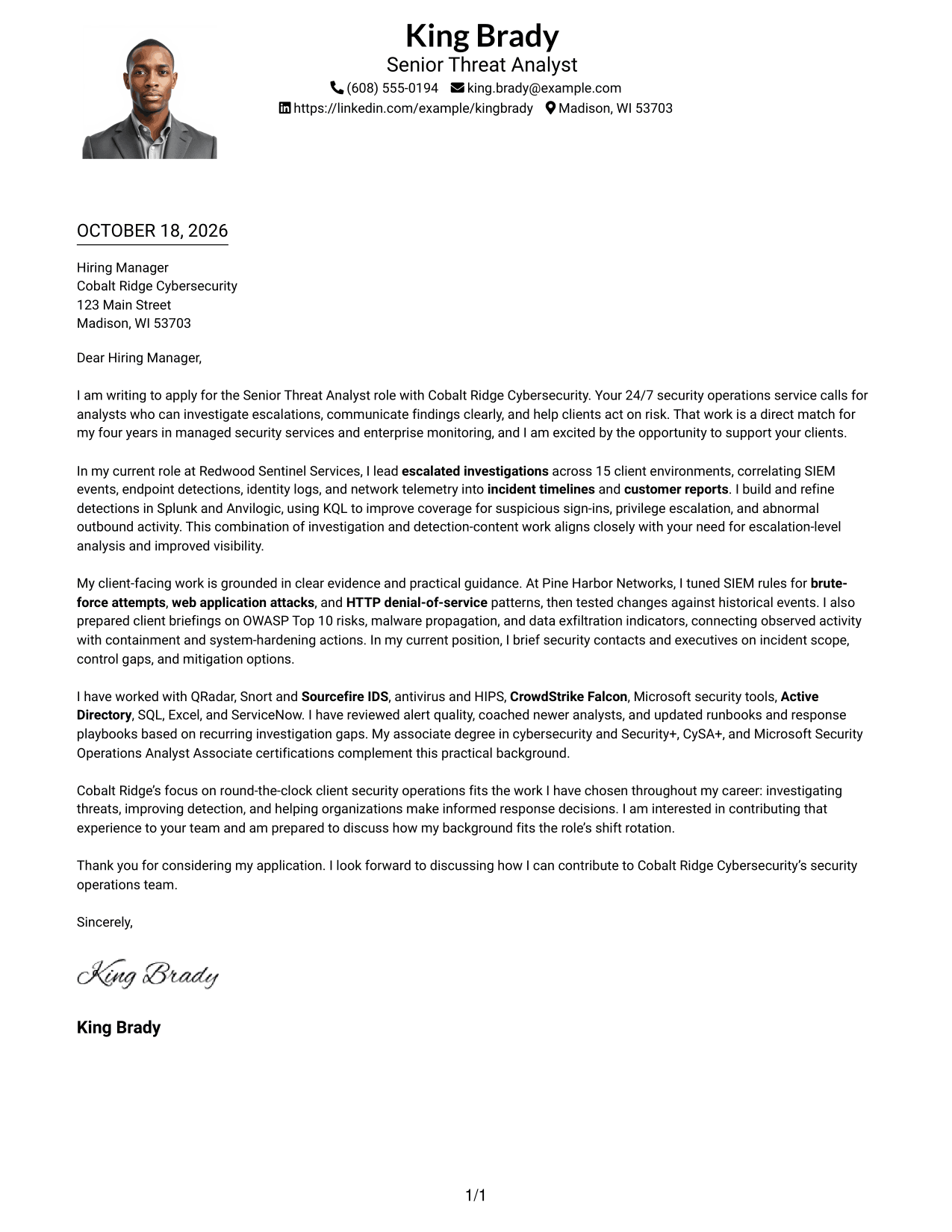 Cover letter example — page 1