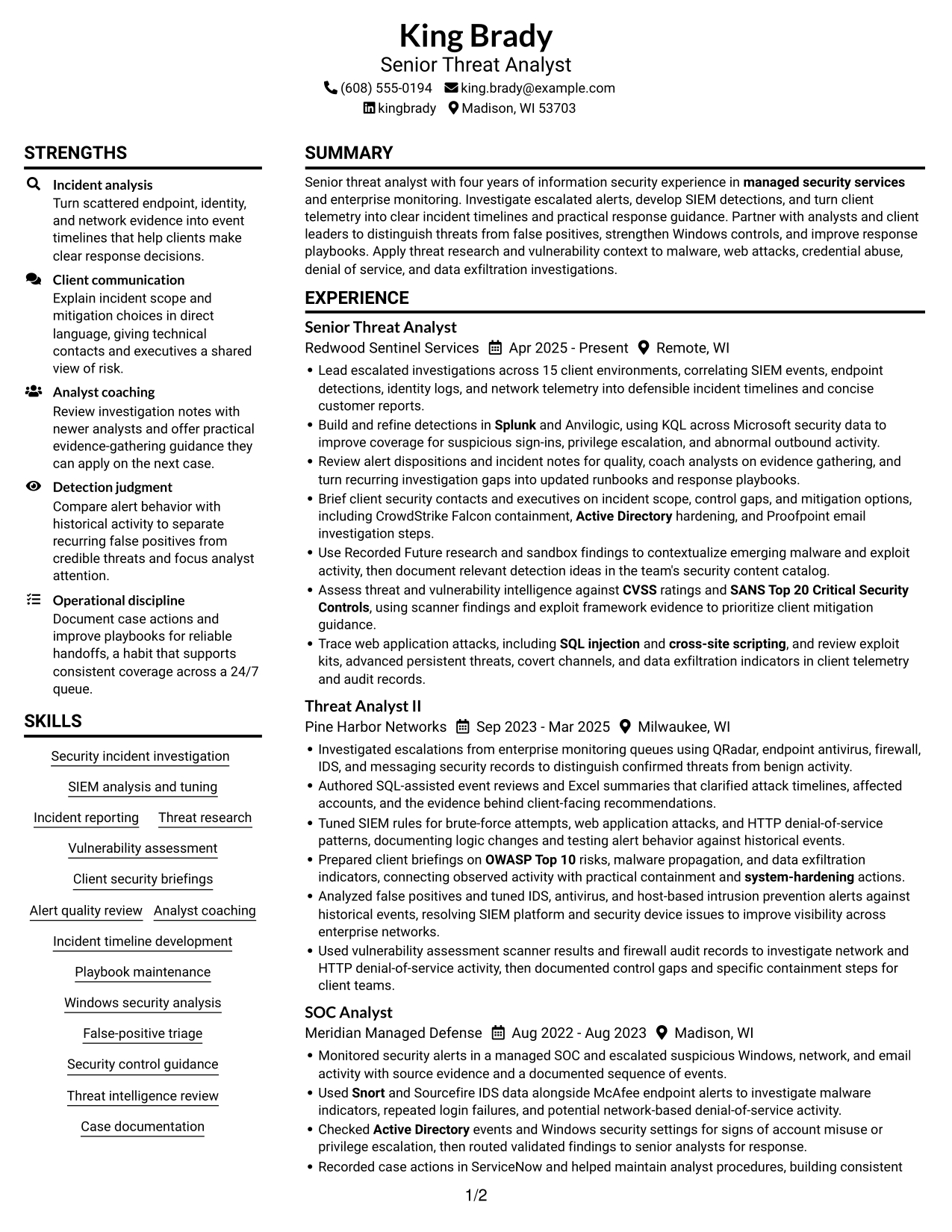 Resume example — page 1