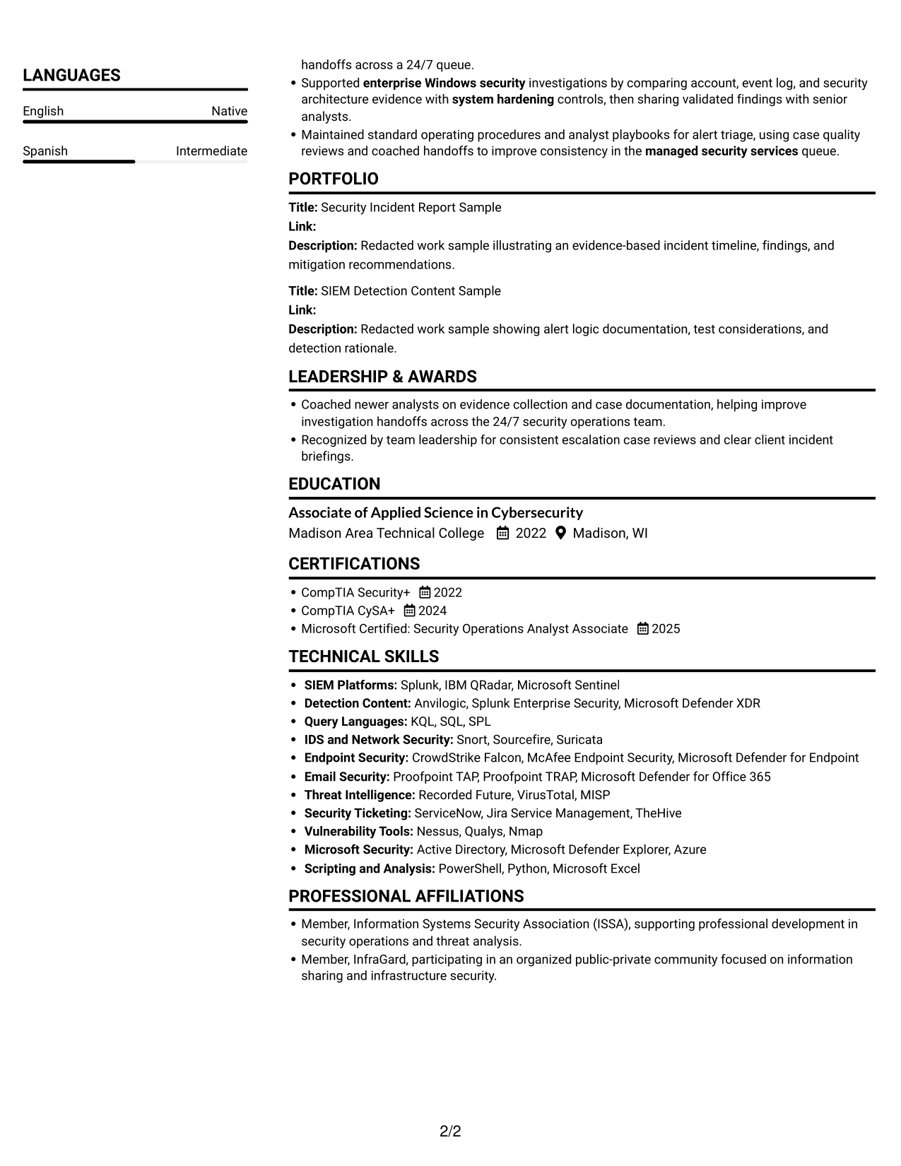 Resume example — page 2