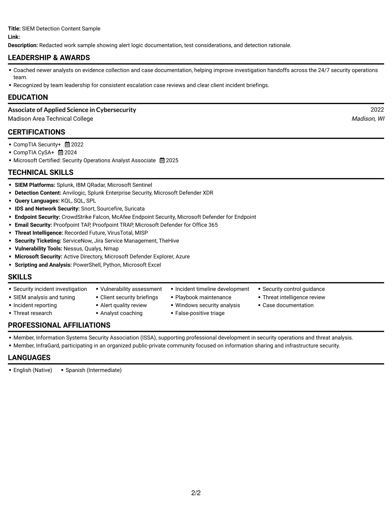 Resume example — page 2