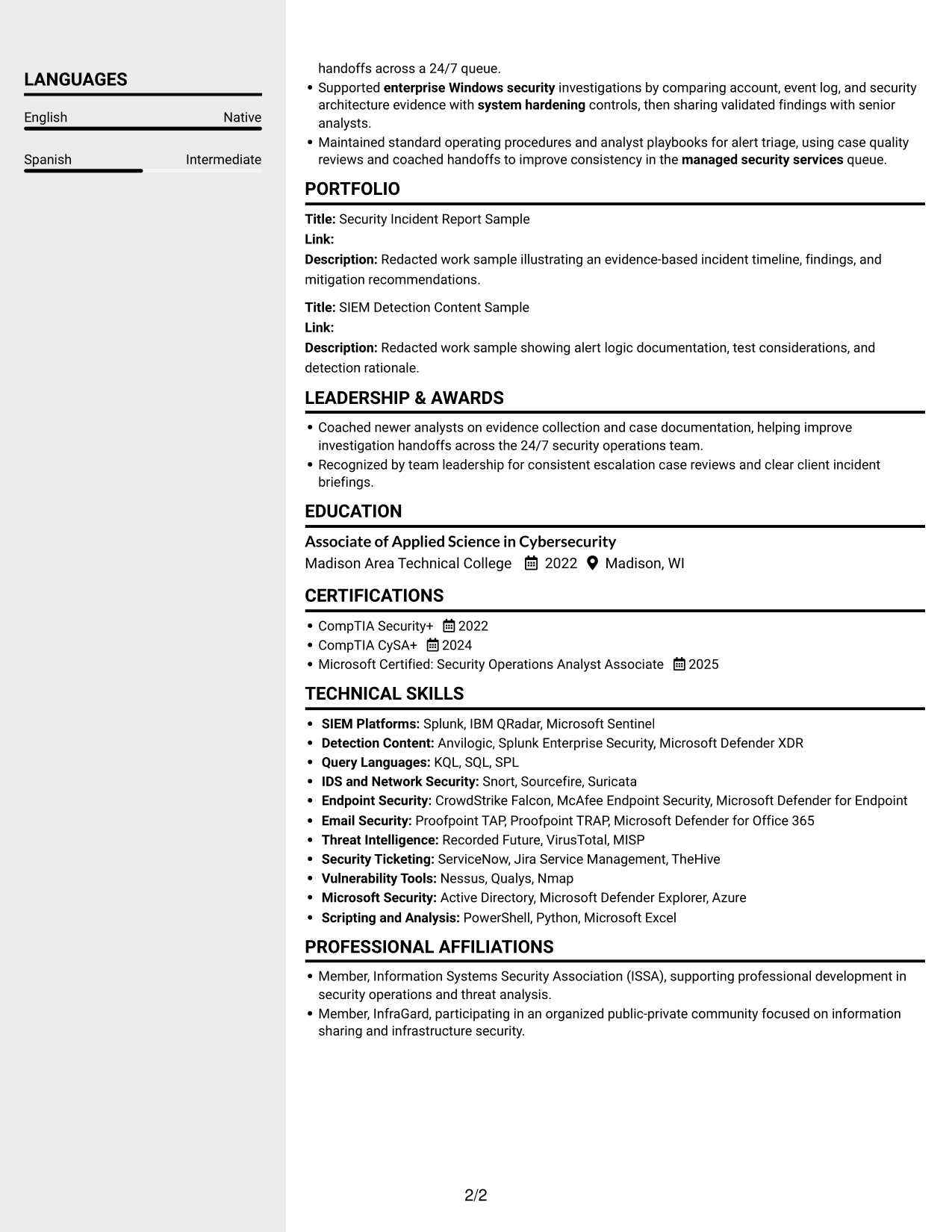Resume example — page 2