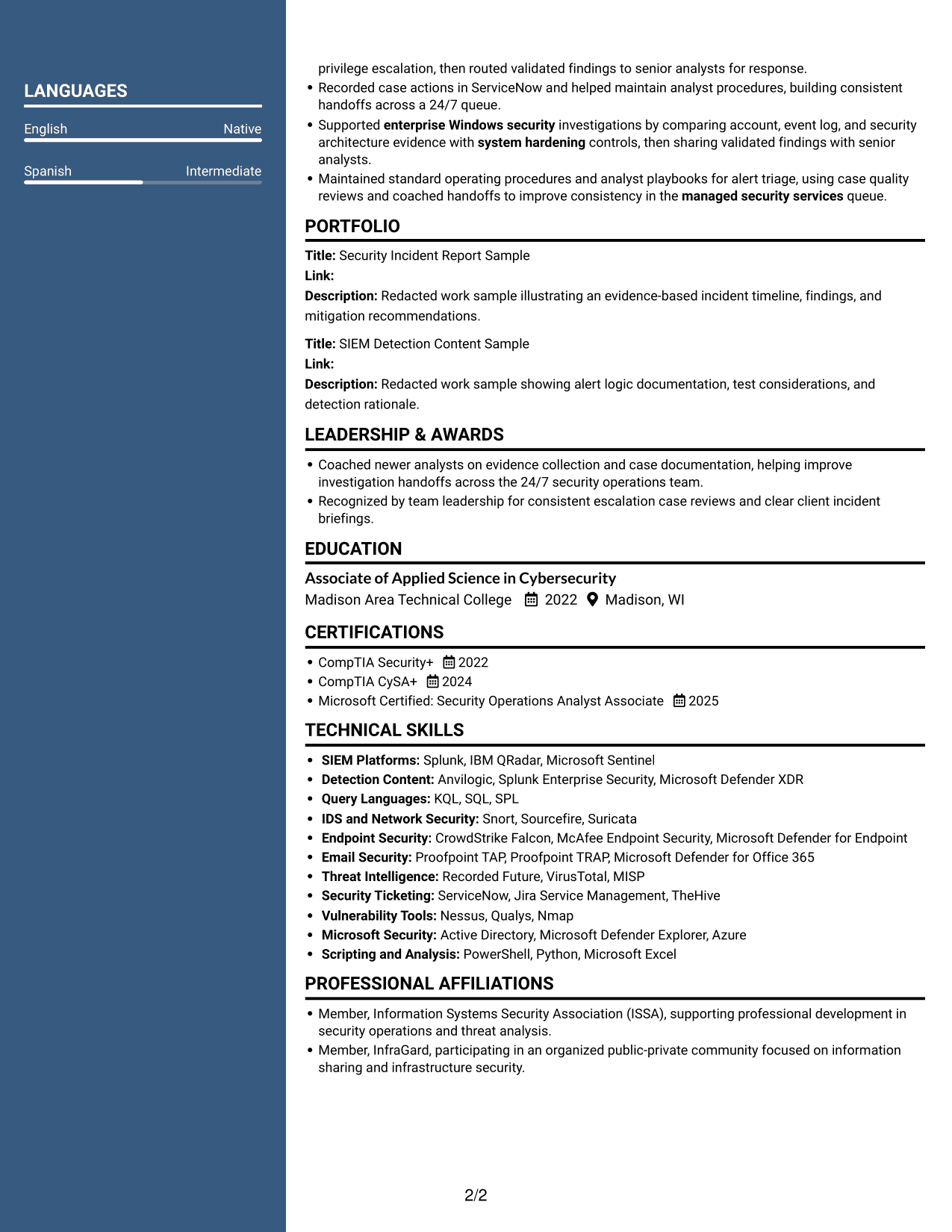 Resume example — page 2