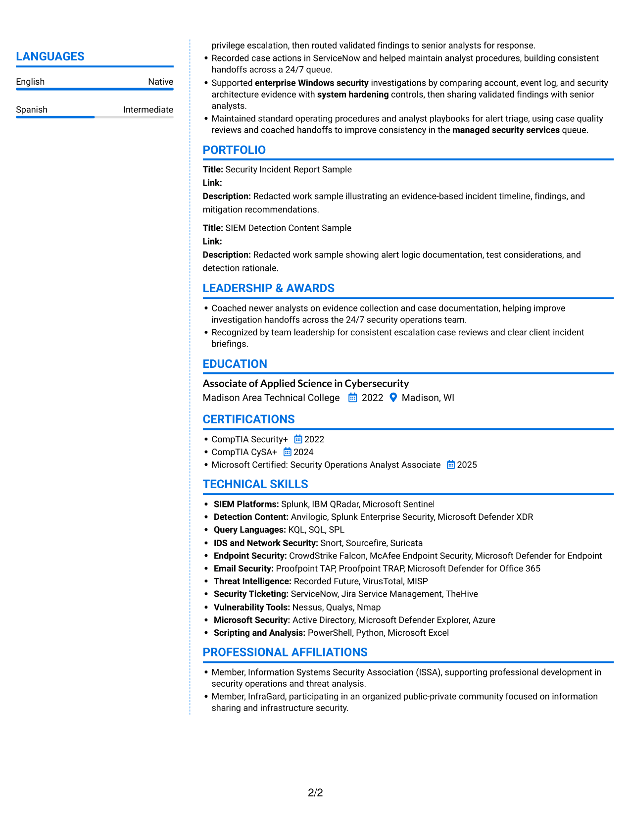 Resume example — page 2