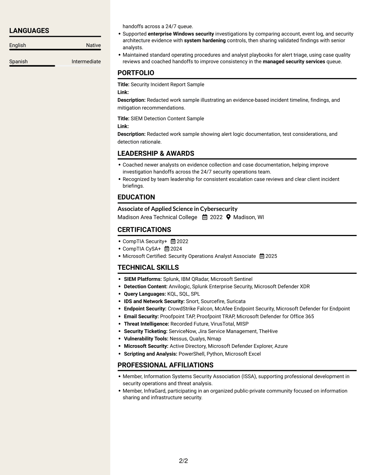 Resume example — page 2