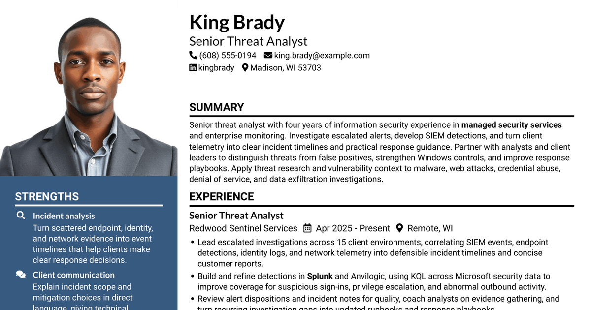 7 Senior Threat Analyst - Security Operations Resume Templates with Example