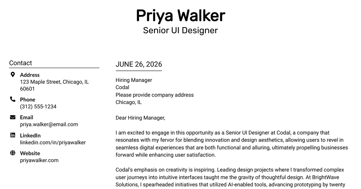 30+ Senior UI Designer Cover Letter Templates with Example 2026