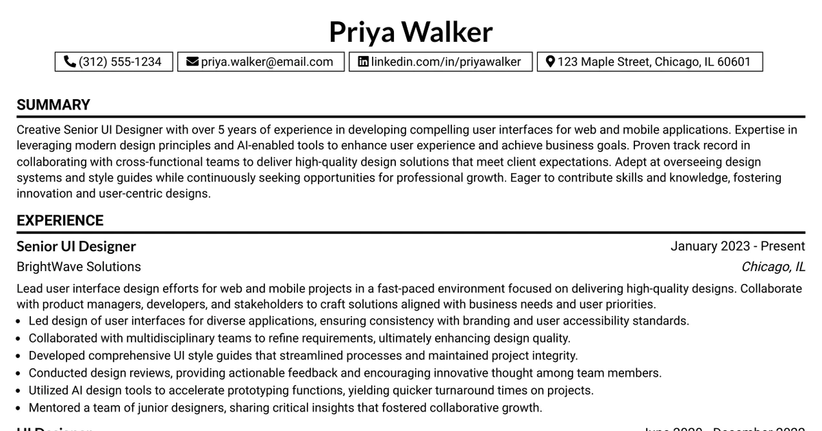 33 Senior UI Designer Resume Templates with Example 2026 (ATS-Optimized)