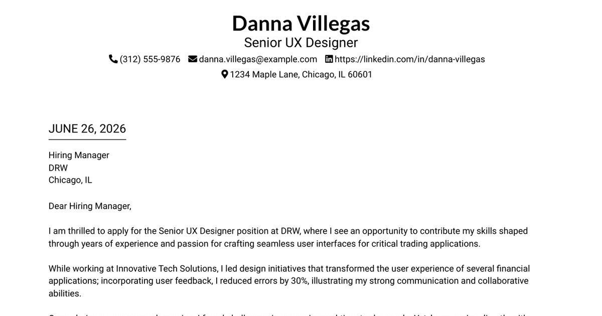 30+ Senior UX Designer Cover Letter Templates with Example 2026