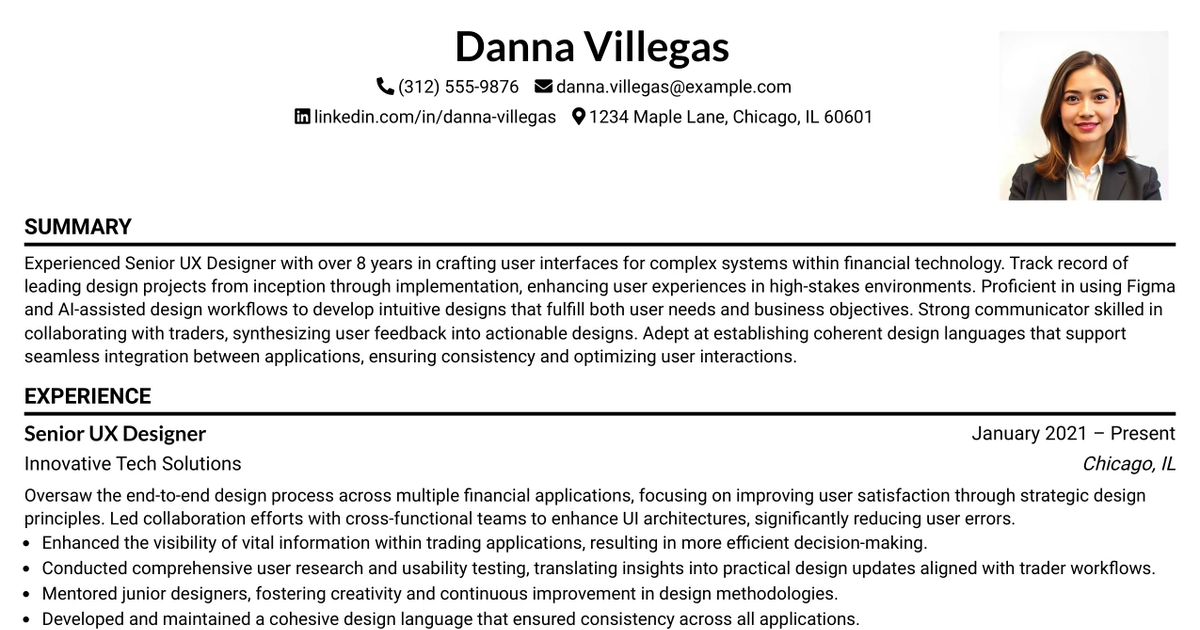33 Senior UX Designer Resume Templates with Example 2026 (ATS-Optimized)