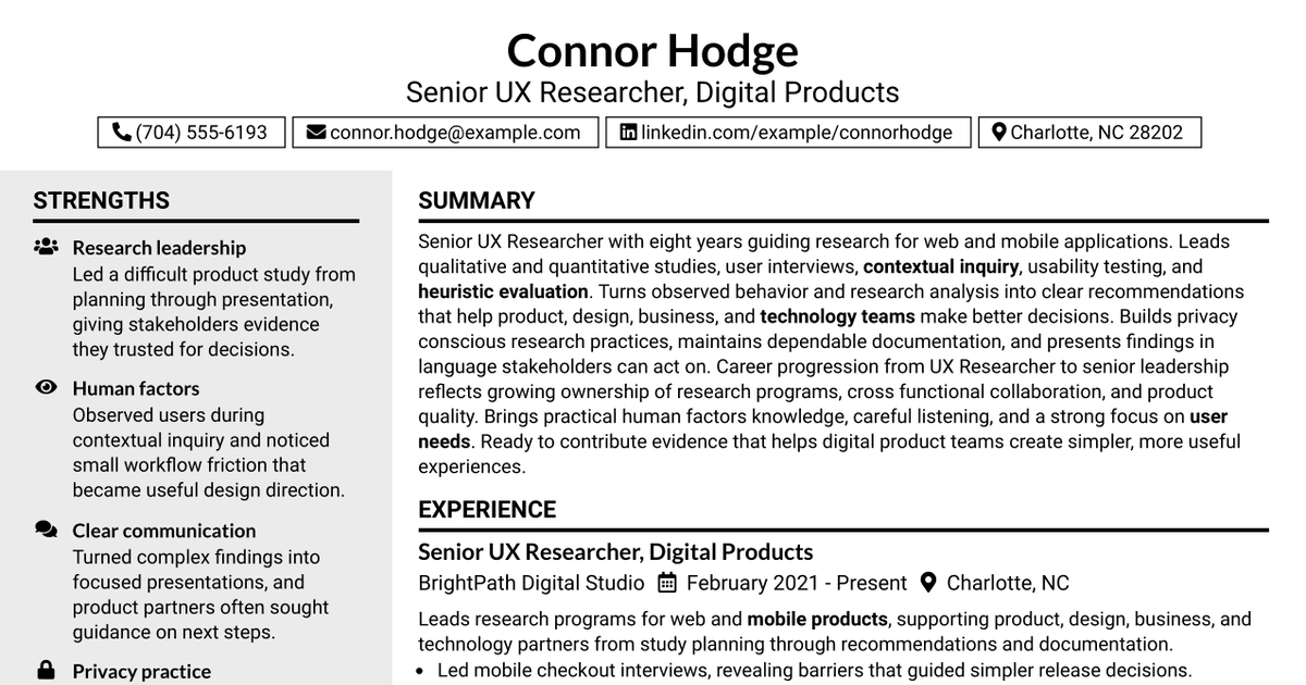 7 Senior UX Researcher Resume Templates with Example