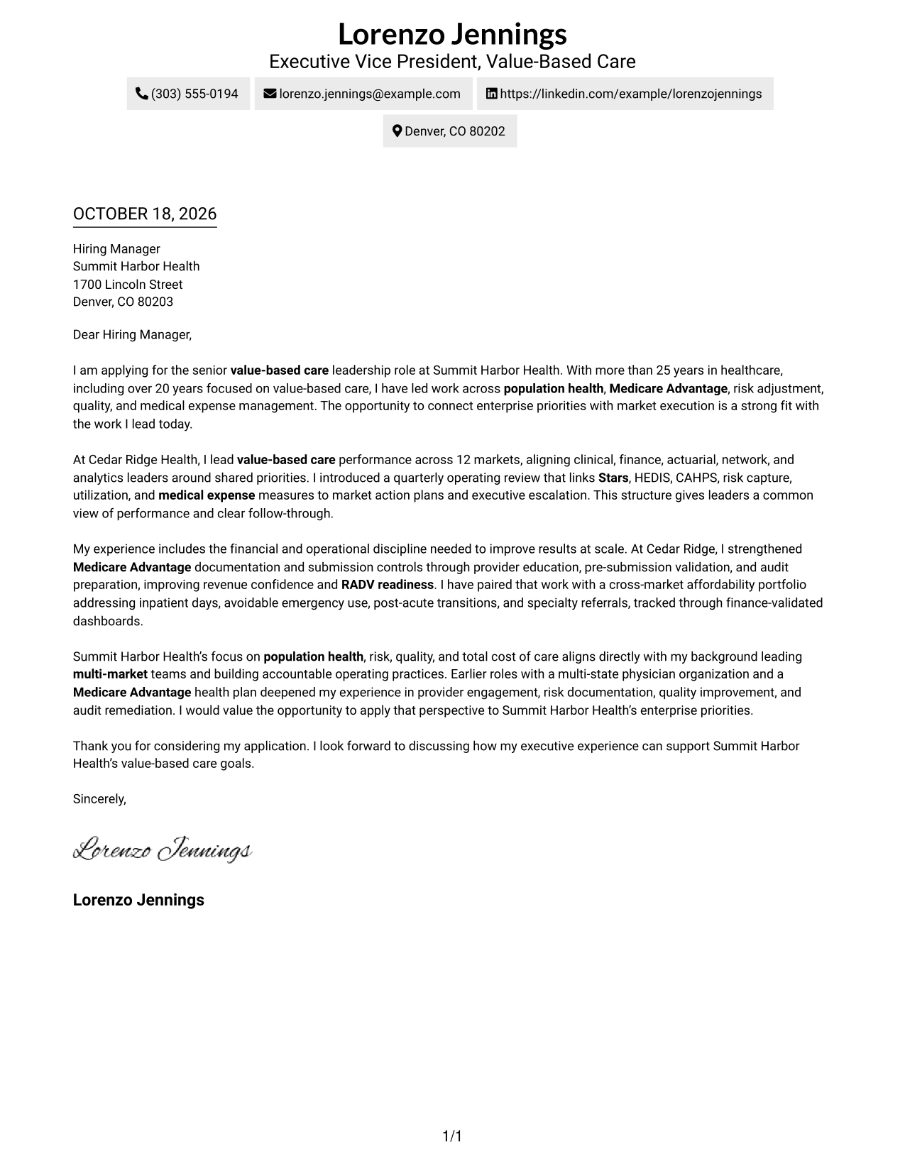 Cover letter example — page 1