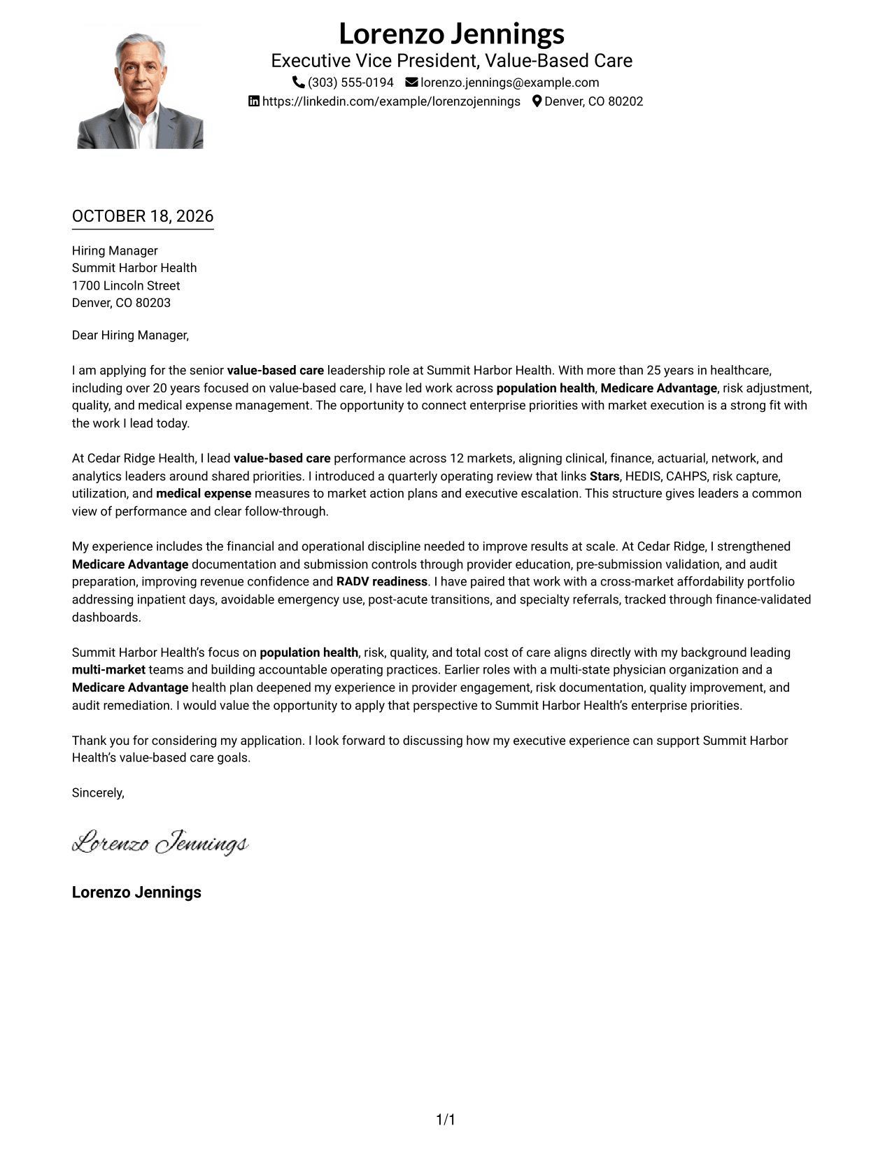 Cover letter example — page 1