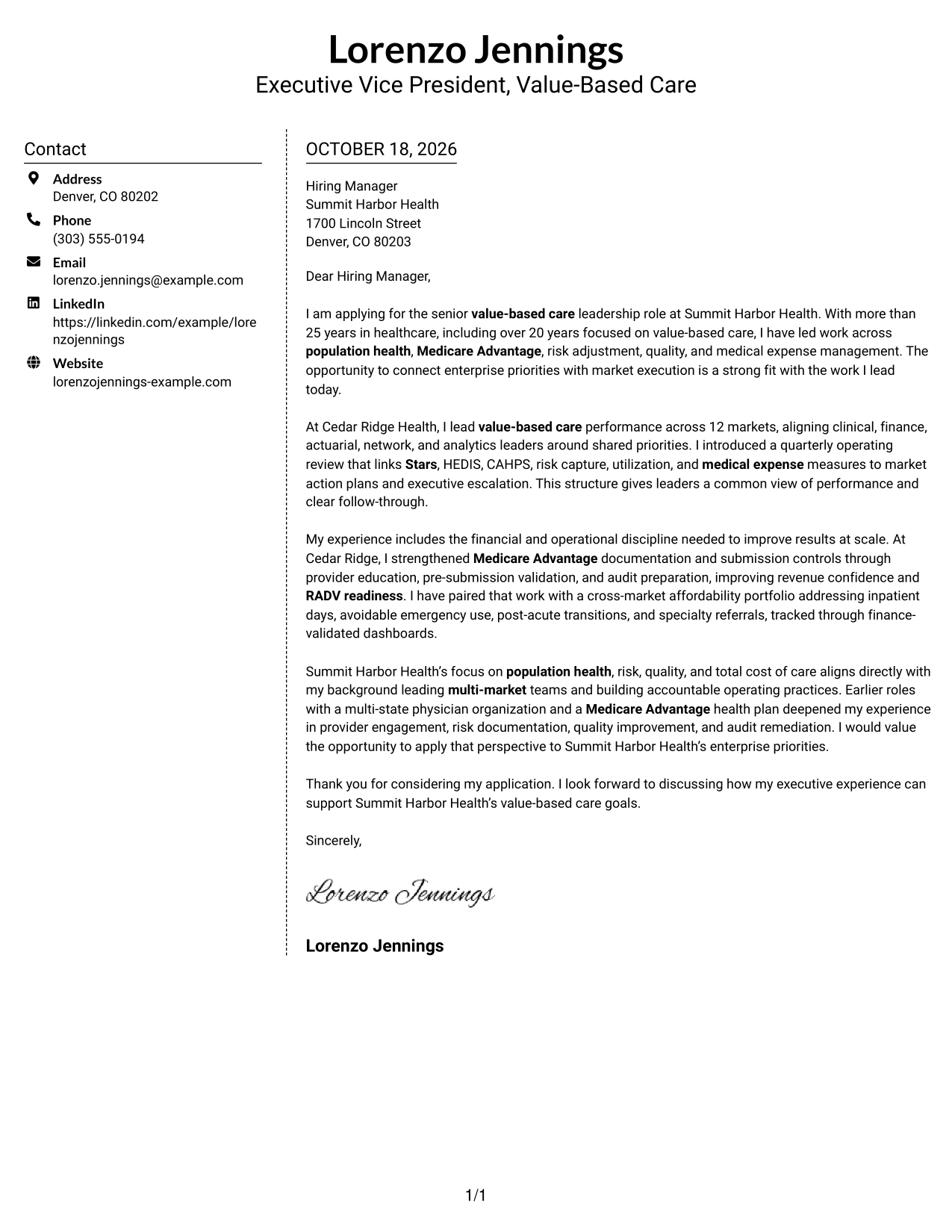 Cover letter example — page 1