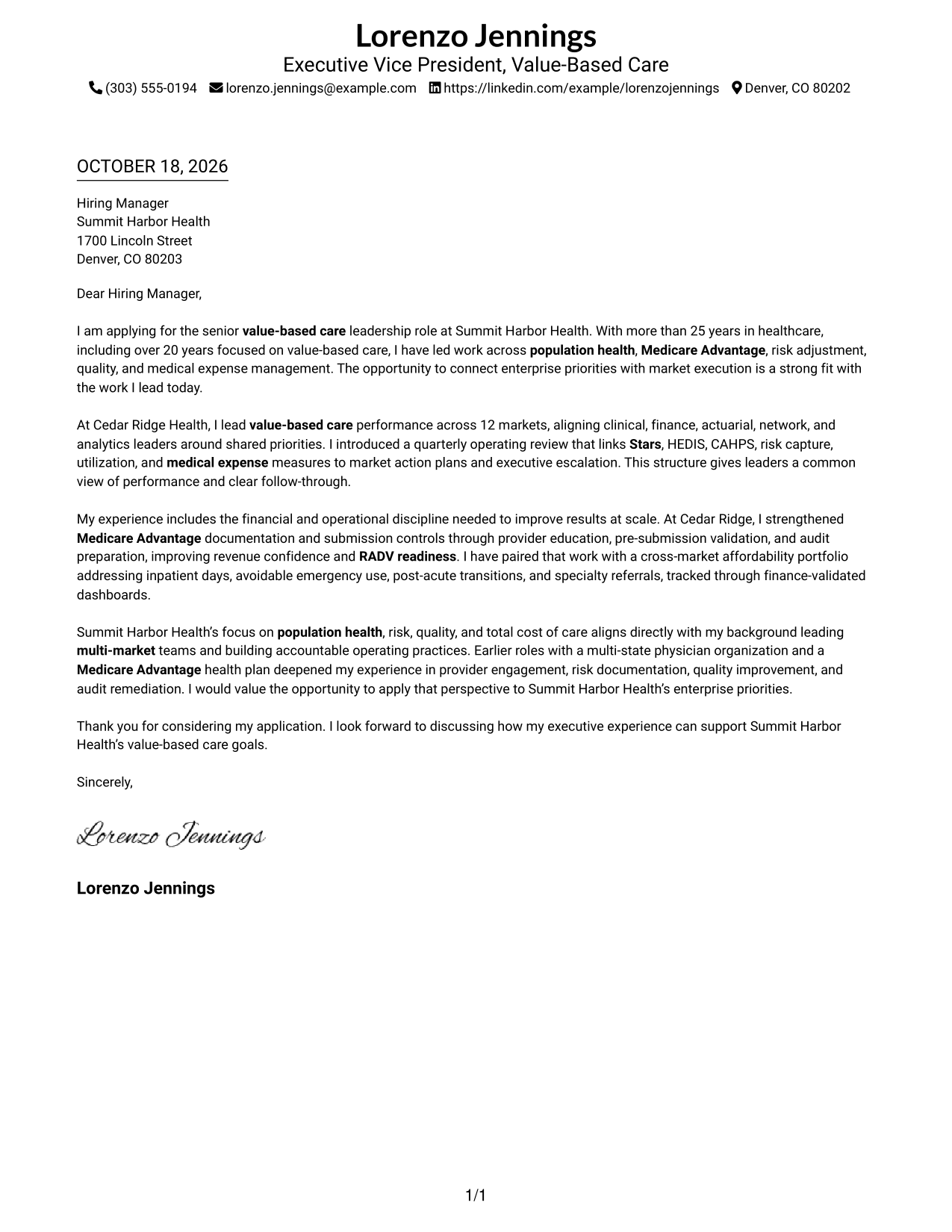 Cover letter example — page 1