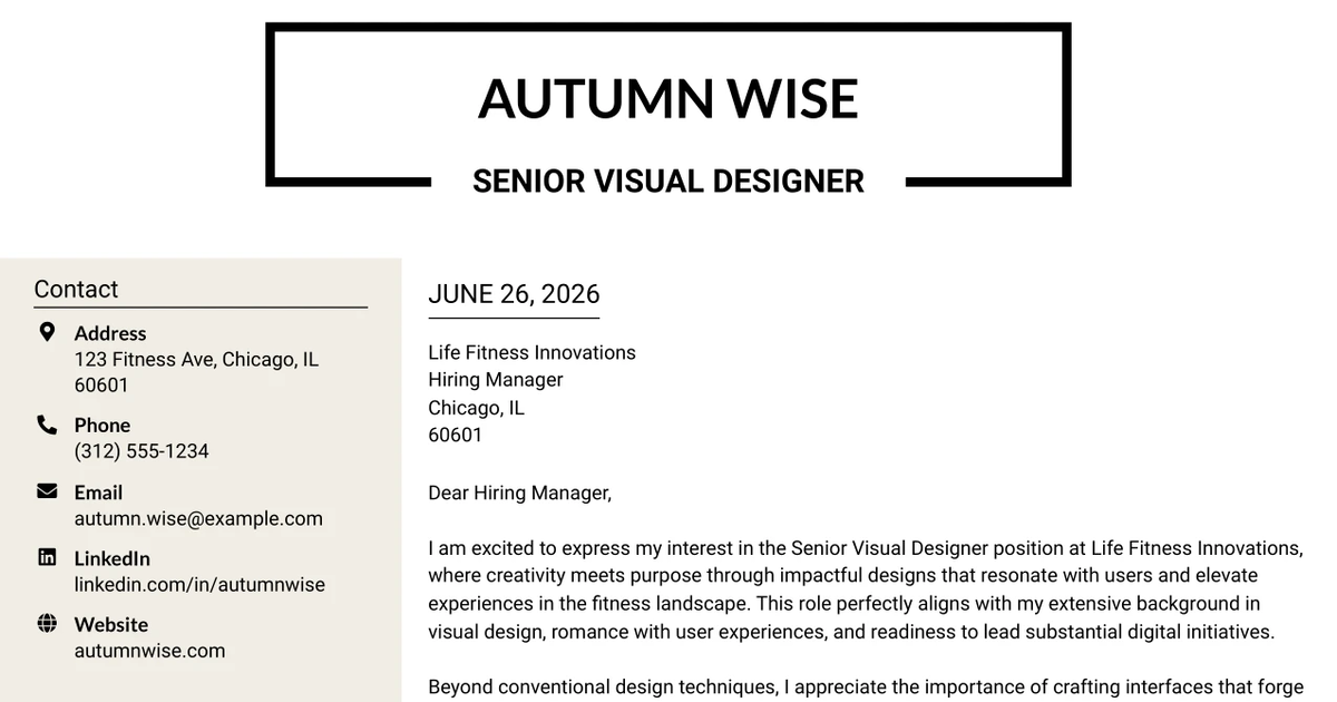 30+ Senior Visual Designer Cover Letter Templates with Example 2026
