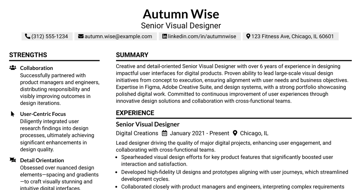 33 Senior Visual Designer Resume Templates with Example 2026 (ATS-Optimized)