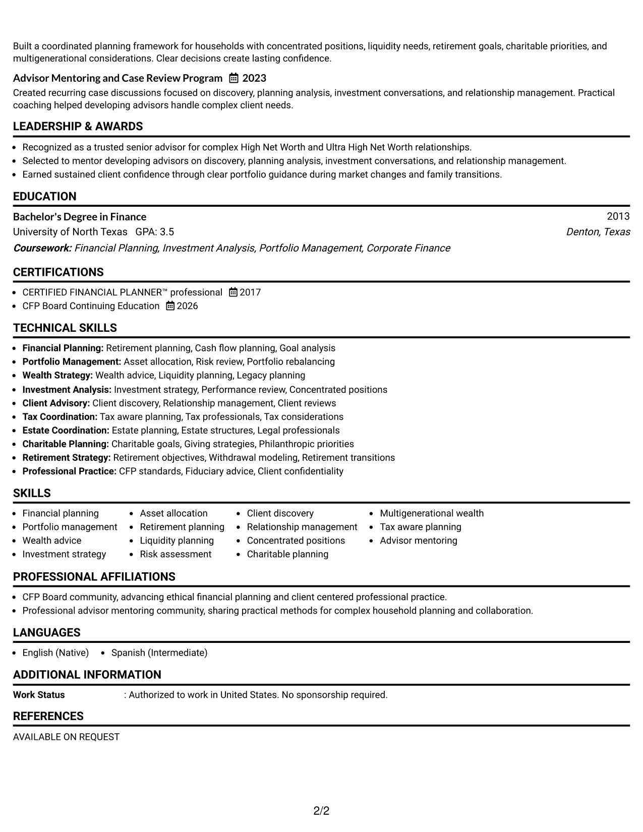 Resume Example Page 2