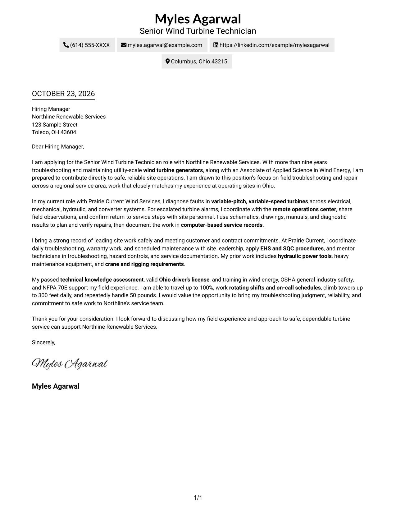 Cover letter example — page 1