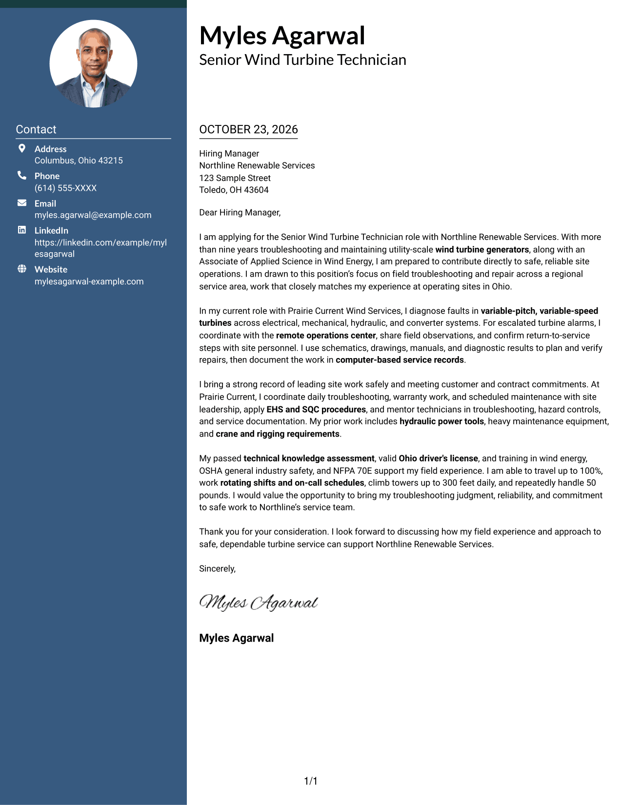 Cover letter example — page 1