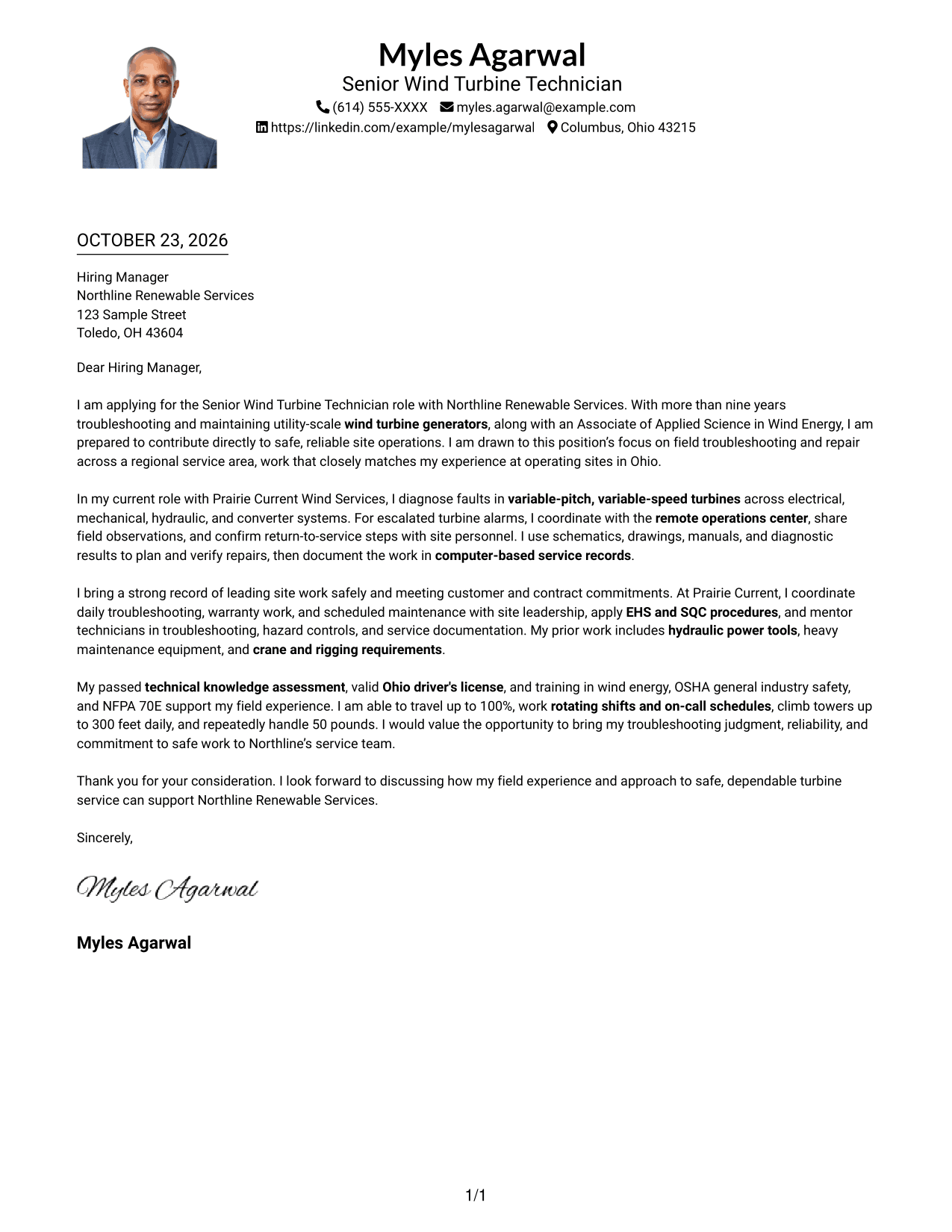 Cover letter example — page 1