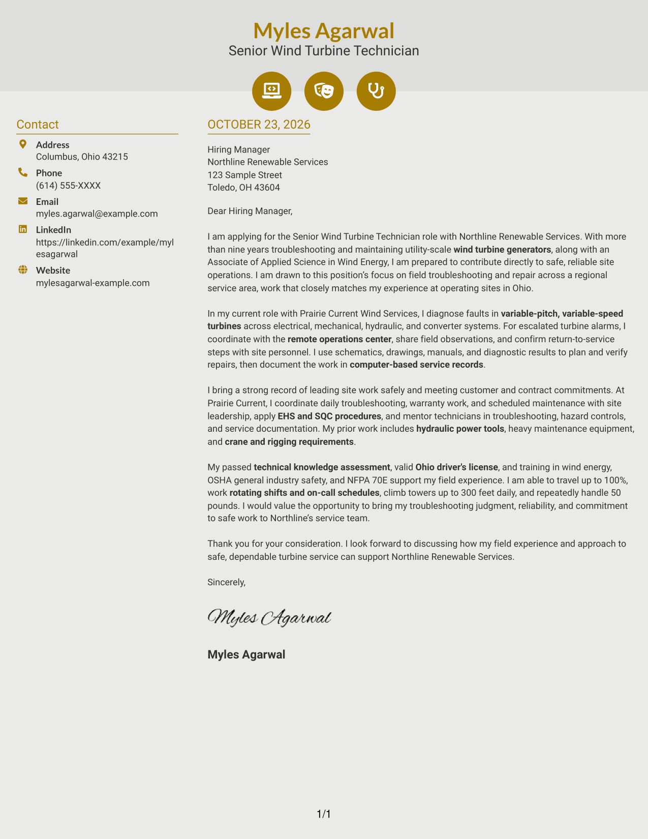 Cover letter example — page 1