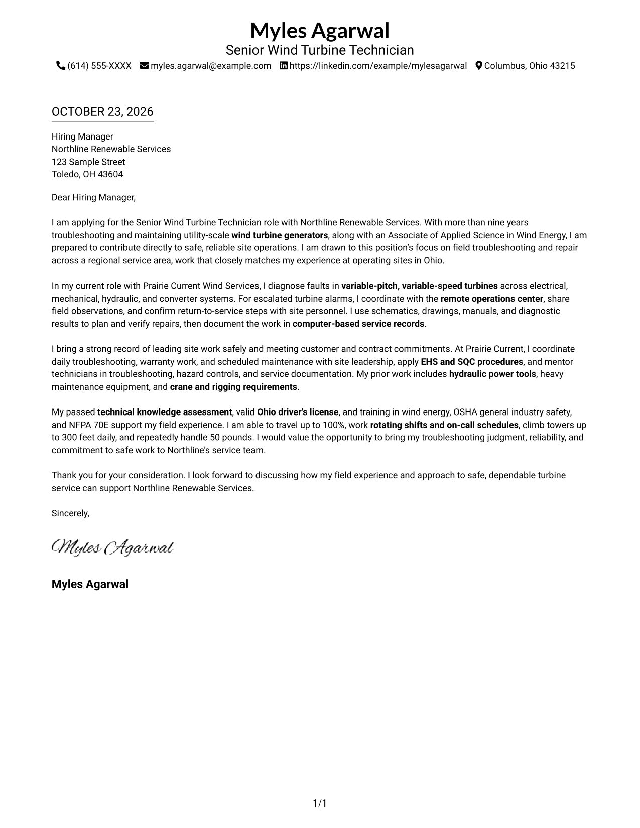 Cover letter example — page 1