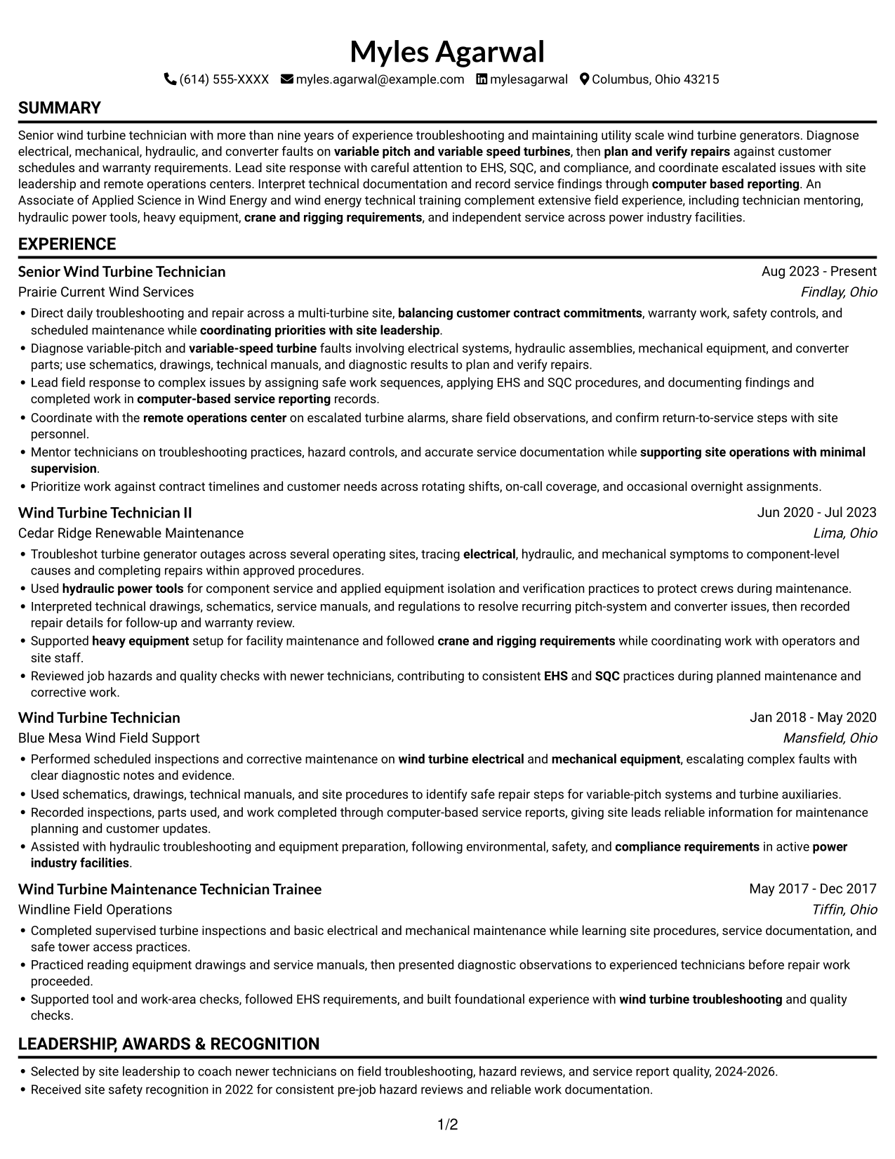 Resume example — page 1