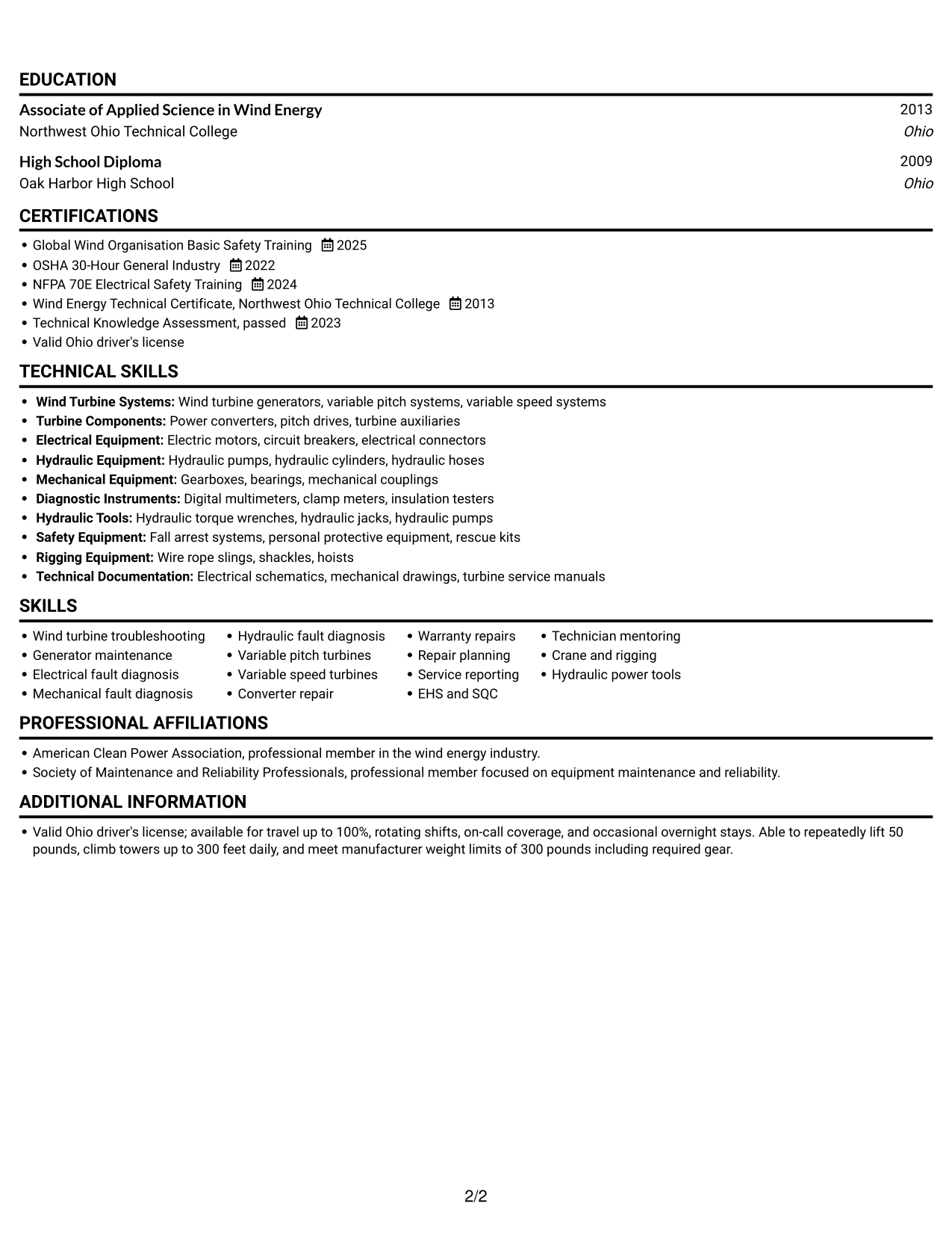 Resume example — page 2