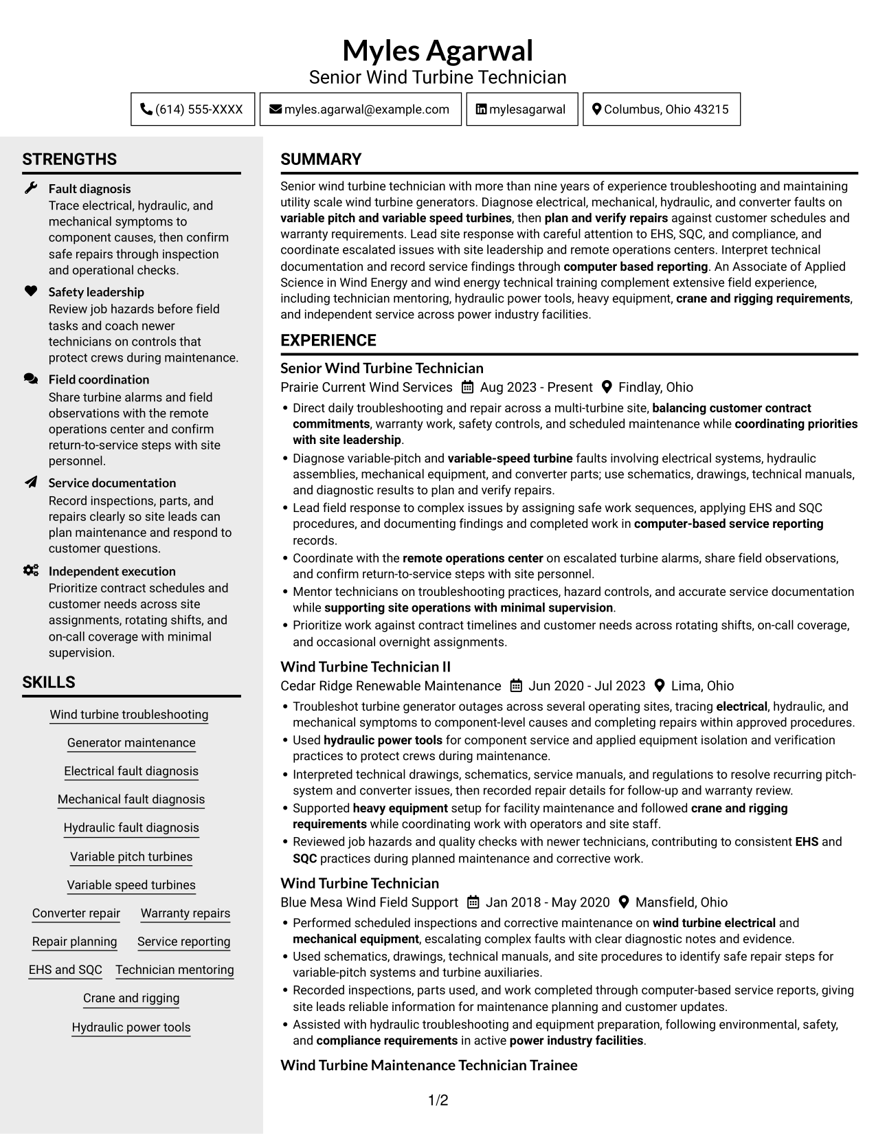 Resume example — page 1