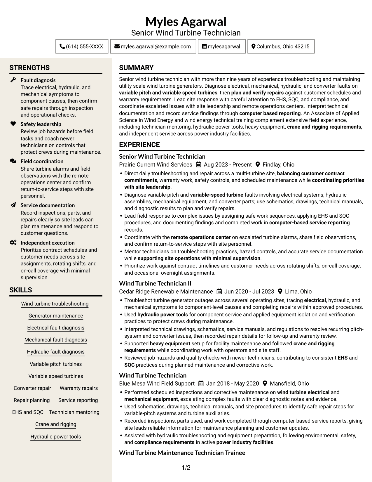 Resume example — page 1