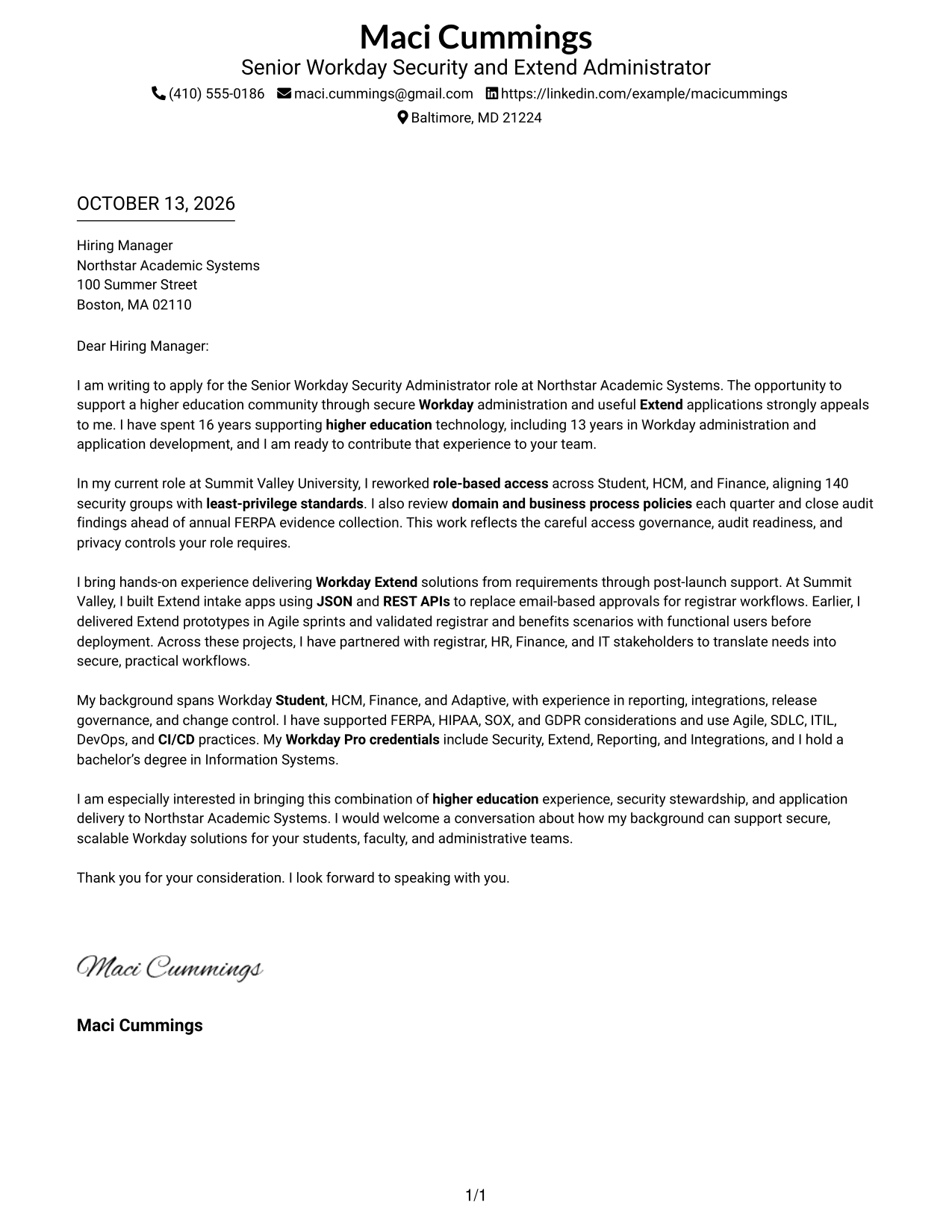 Cover Letter Example Page 1
