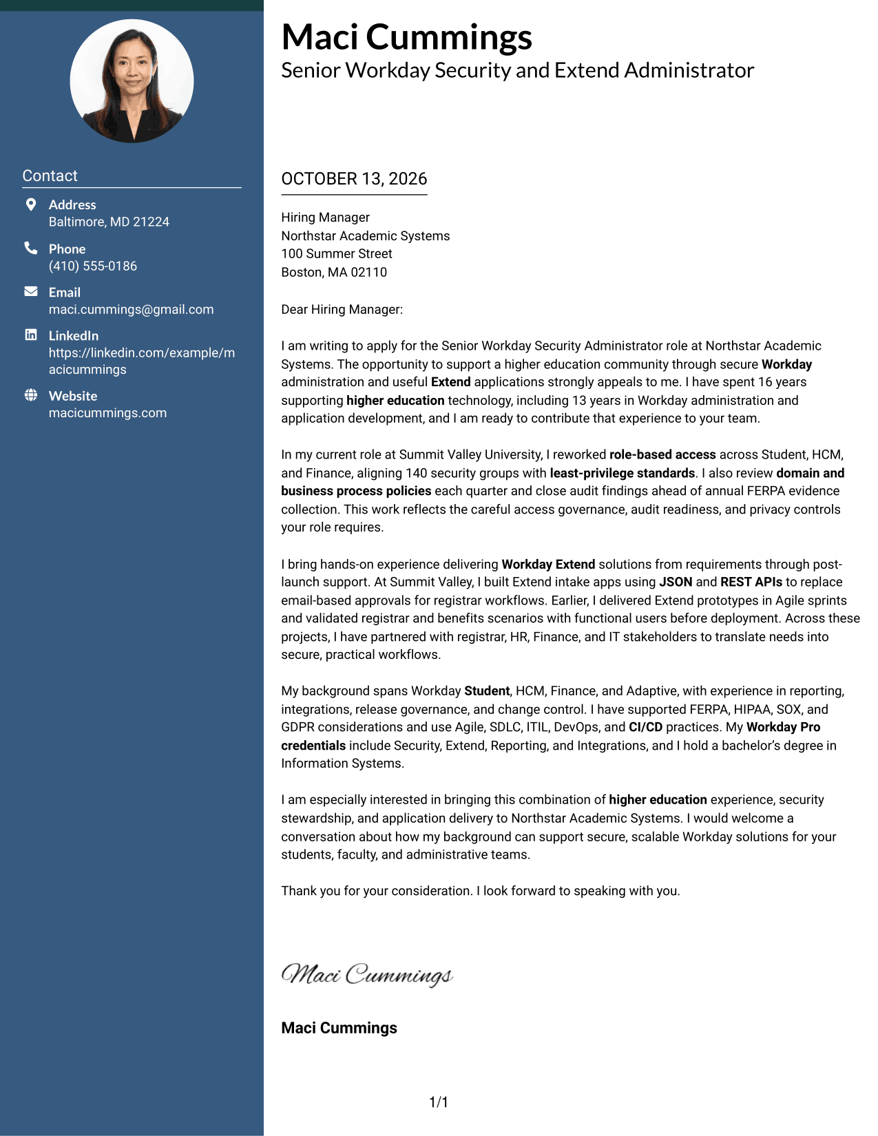 Cover Letter Example Page 1