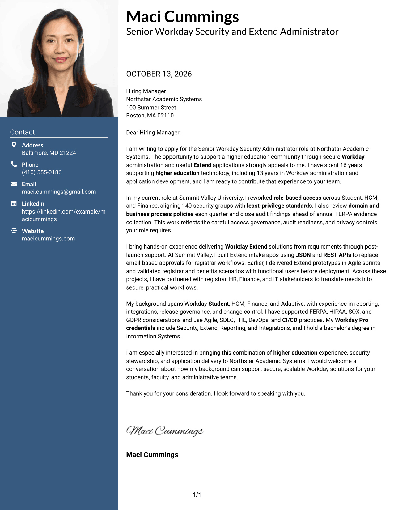 Cover Letter Example Page 1