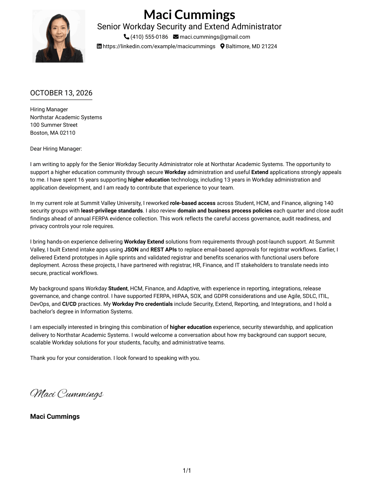 Cover Letter Example Page 1