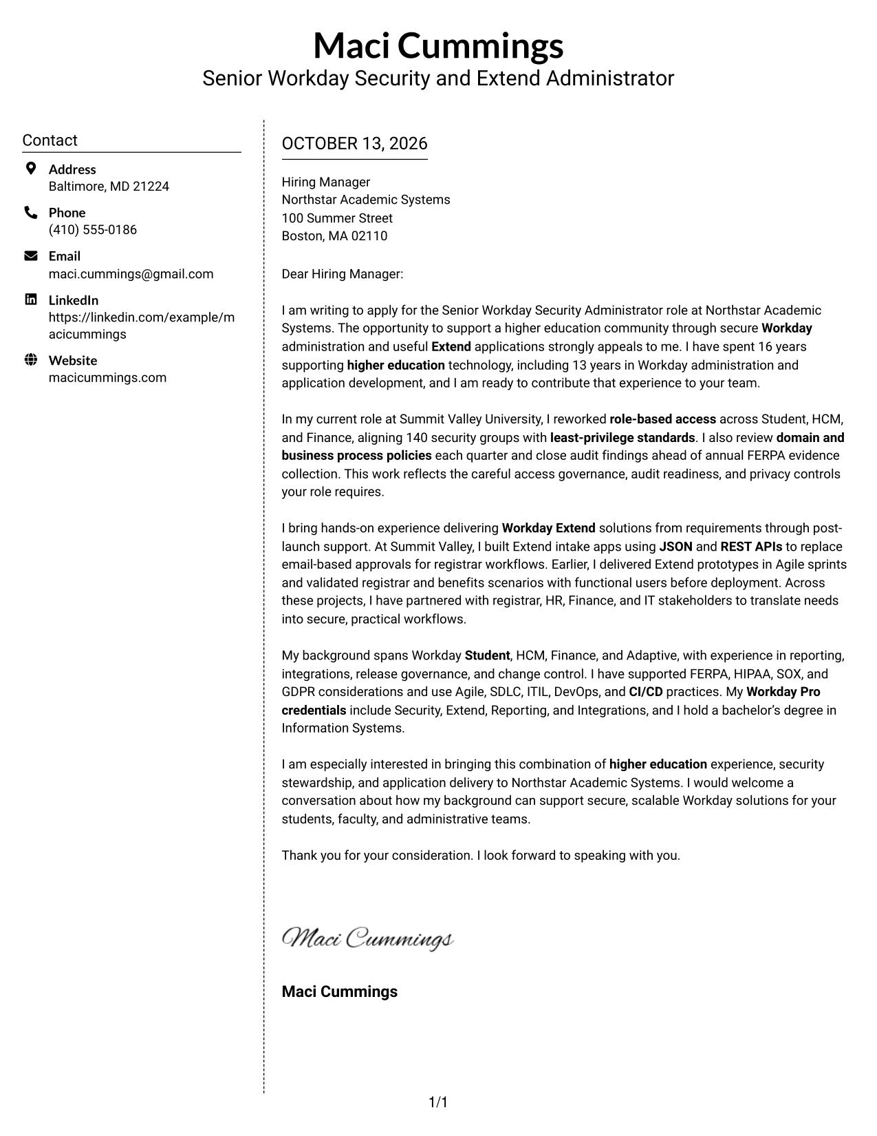 Cover Letter Example Page 1
