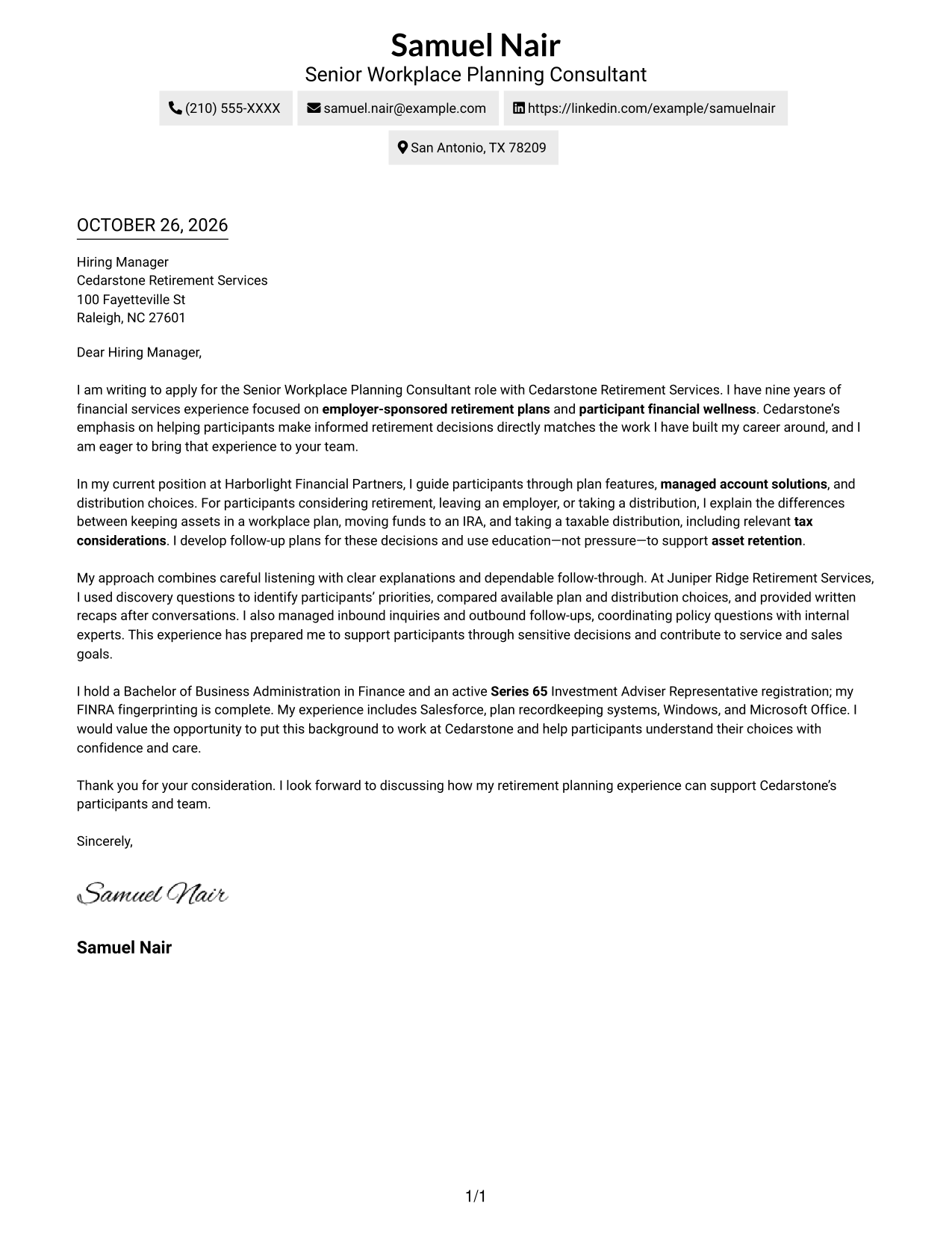 Cover letter example — page 1