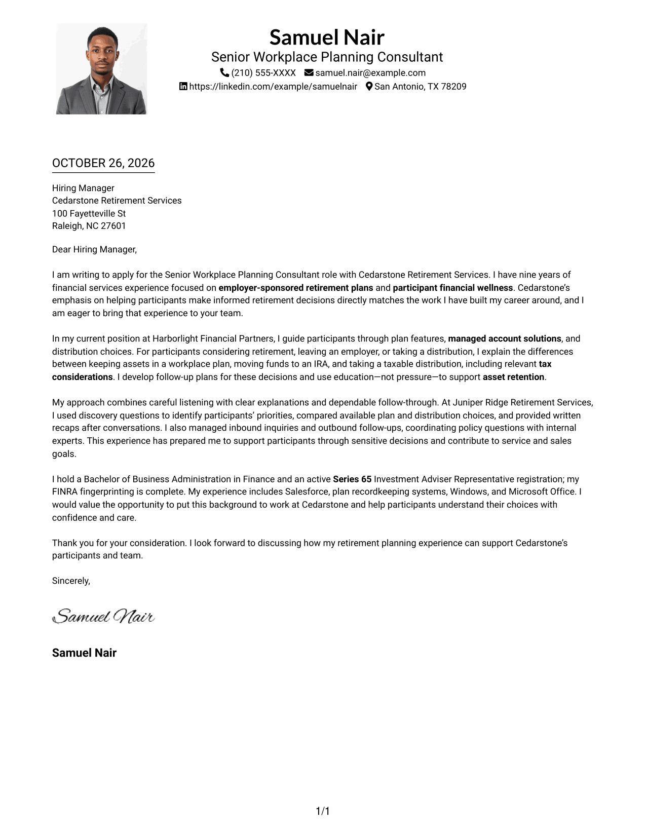 Cover letter example — page 1