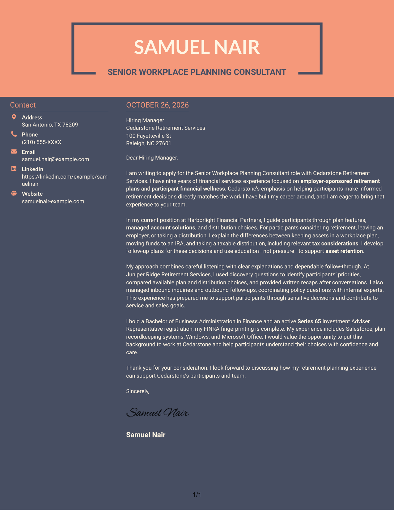 Cover letter example — page 1