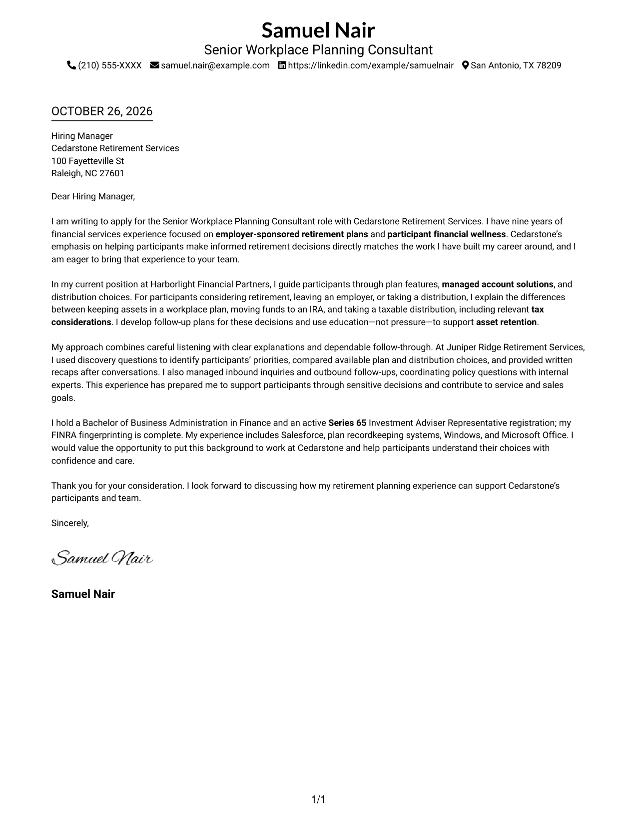 Cover letter example — page 1