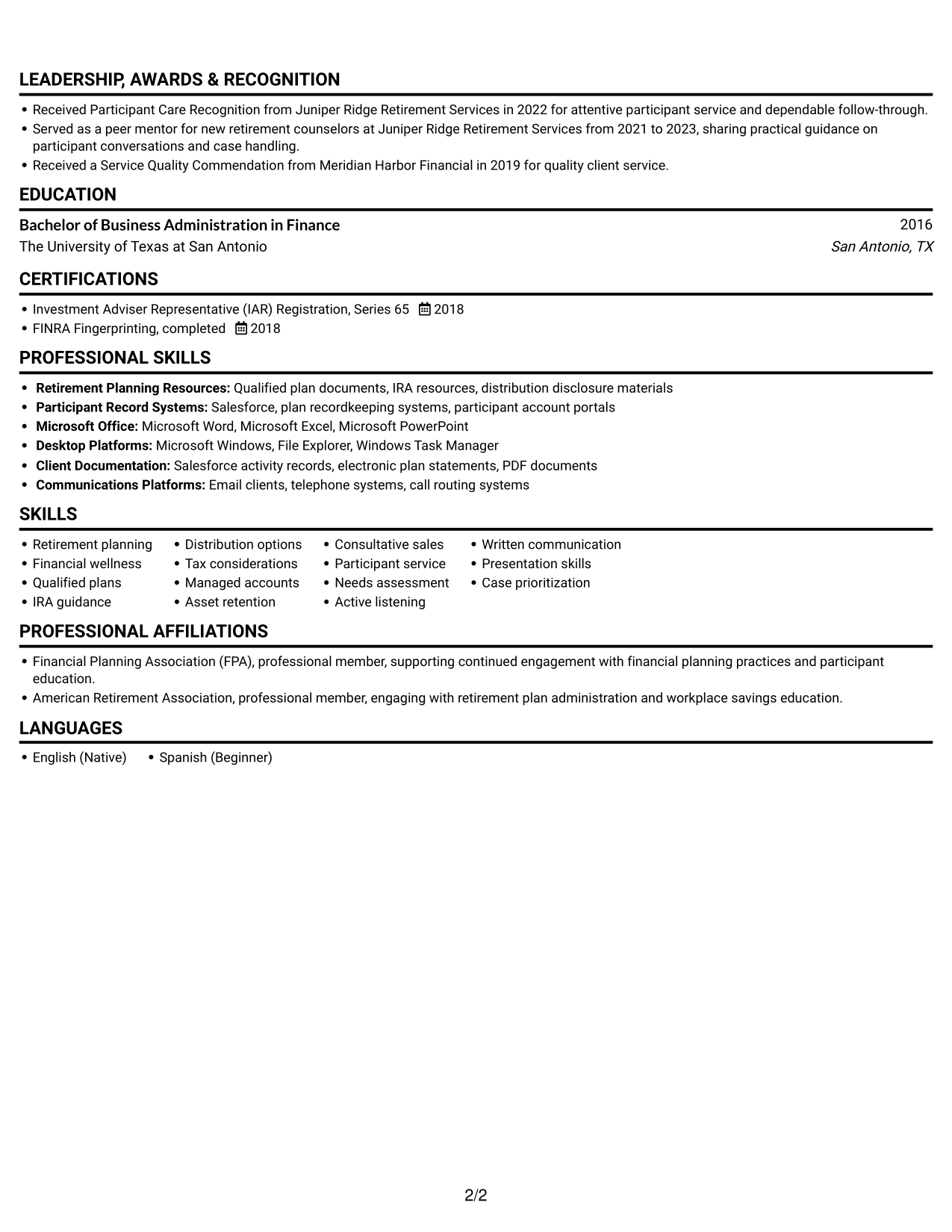 Resume example — page 2