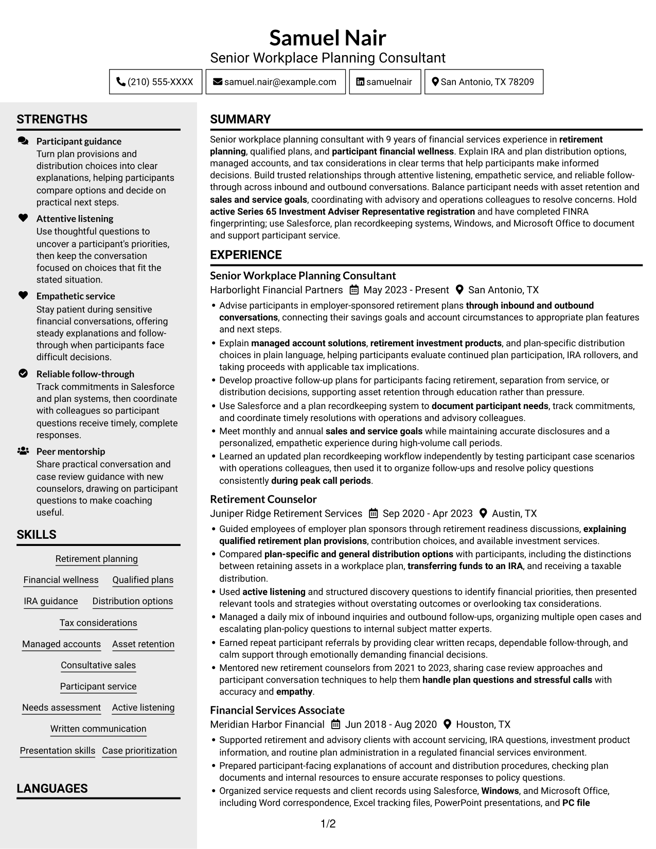 Resume example — page 1